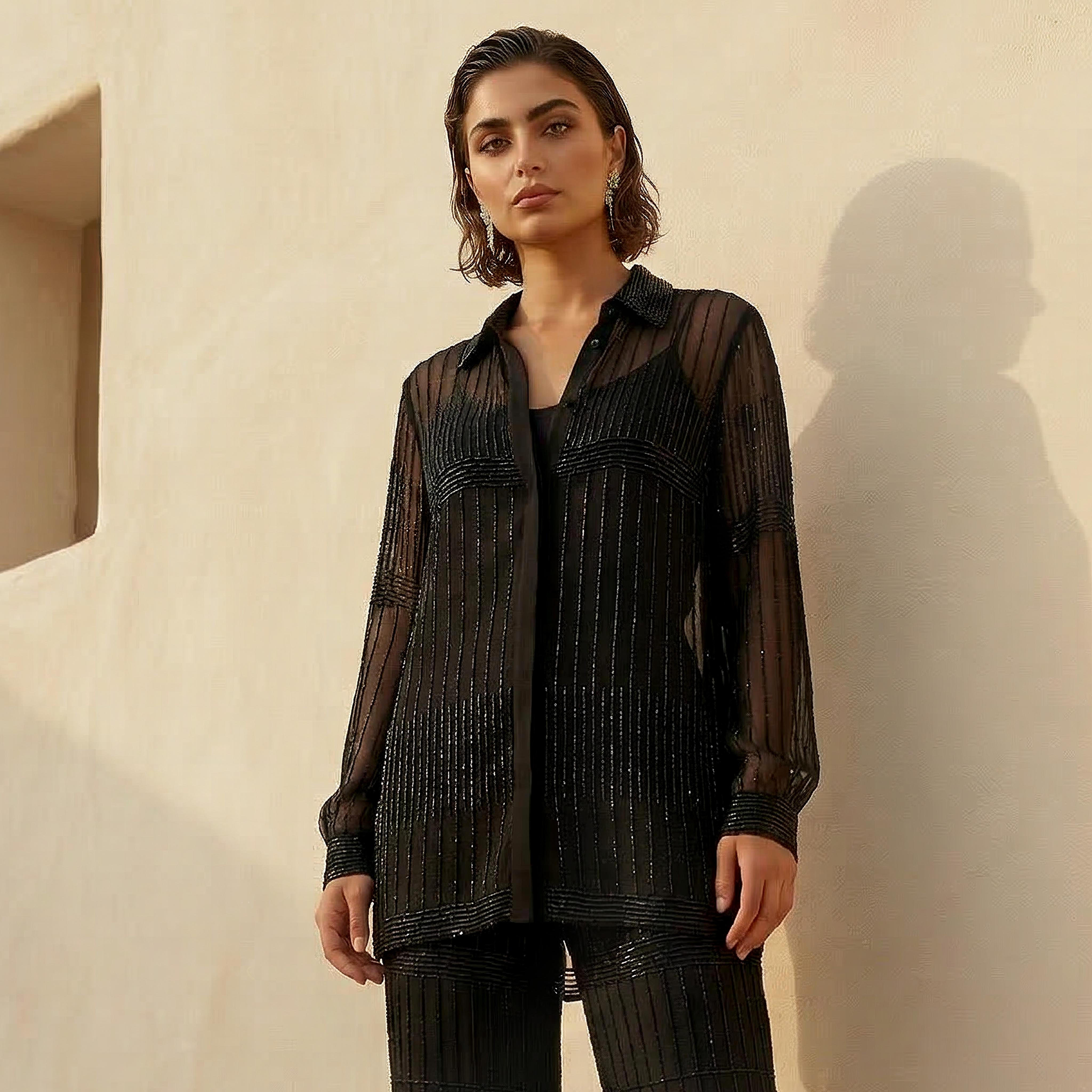 Longline Shirt with Bead Embellishment-women-clothing-shirtsandblouses-shirts-image-1