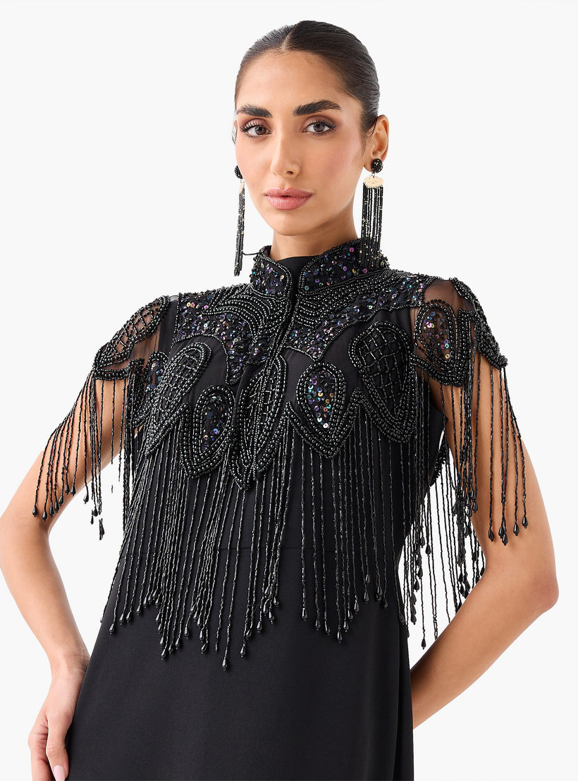 Regular Fit Cape with Bead and Fringe Embellishments-women-clothing-shirtsandblouses-blouses-image-2