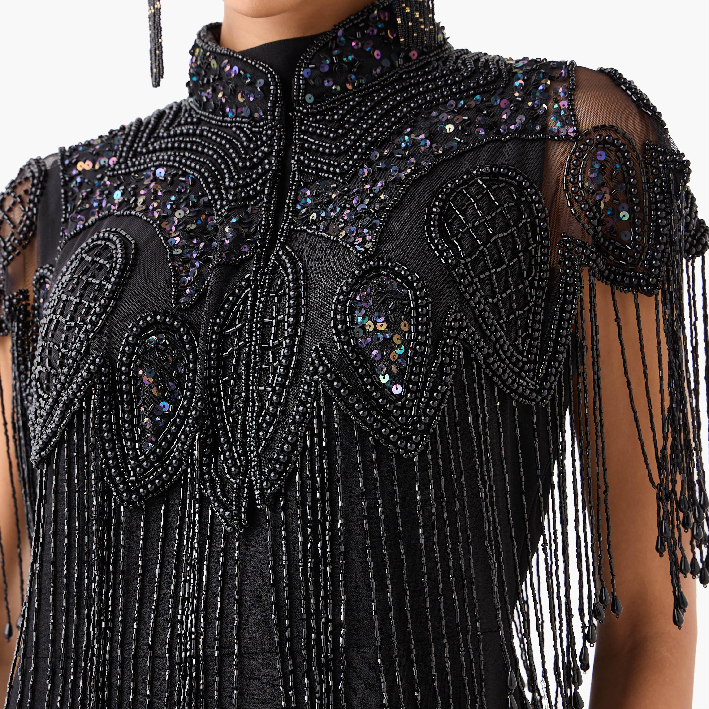Regular Fit Cape with Bead and Fringe Embellishments-women-clothing-shirtsandblouses-blouses-image-3