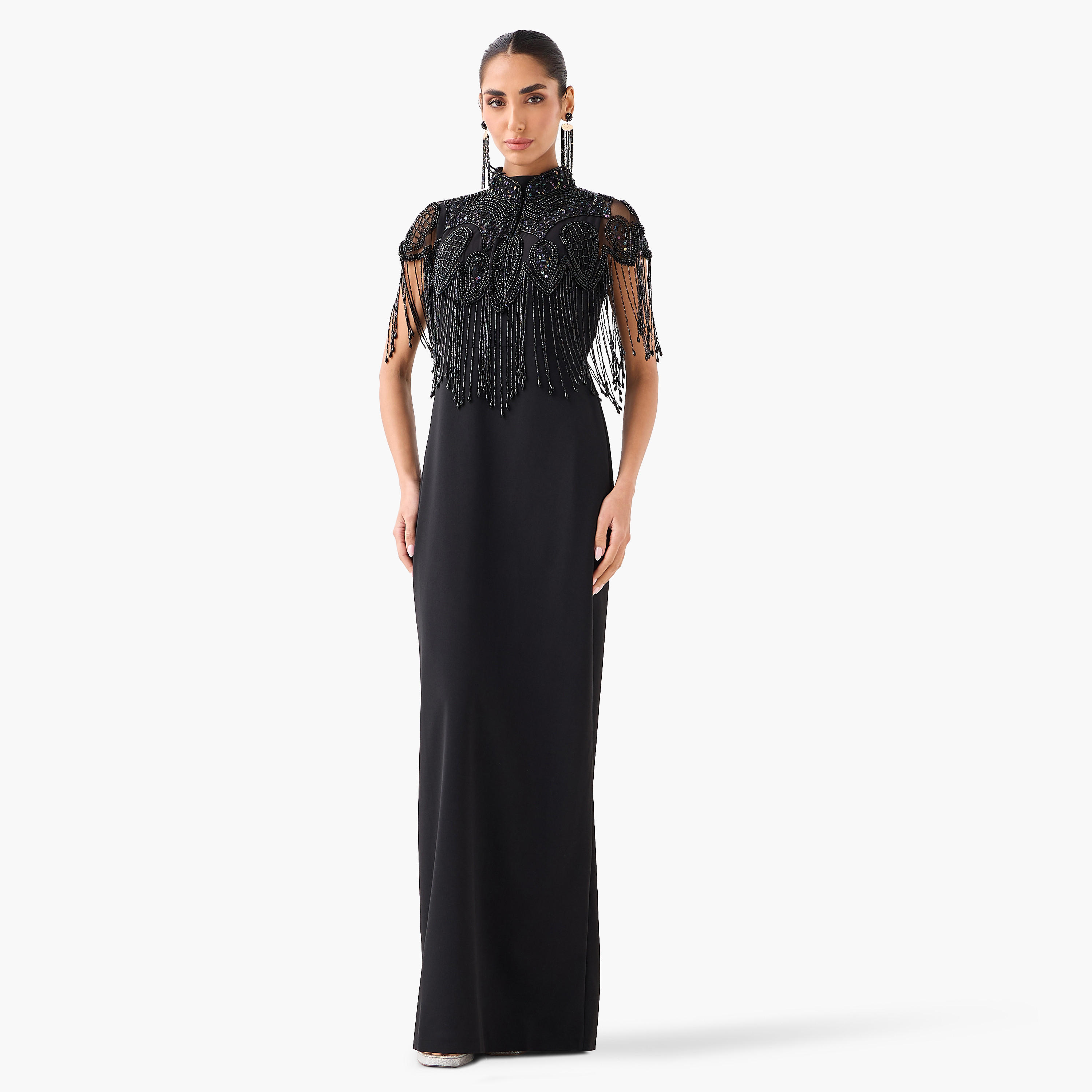 Regular Fit Cape with Bead and Fringe Embellishments-women-clothing-shirtsandblouses-blouses-image-4