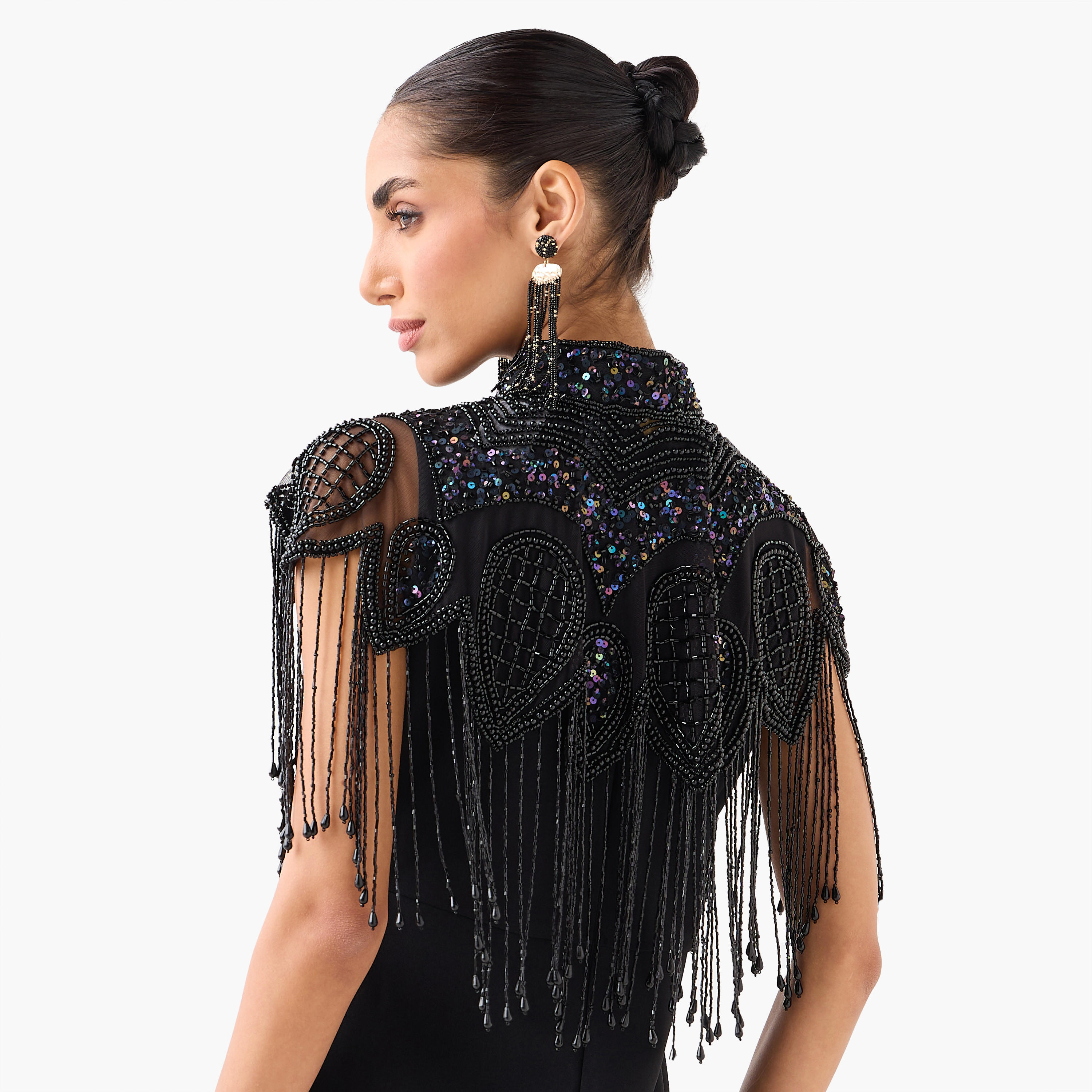 Regular Fit Cape with Bead and Fringe Embellishments-women-clothing-shirtsandblouses-blouses-image-5