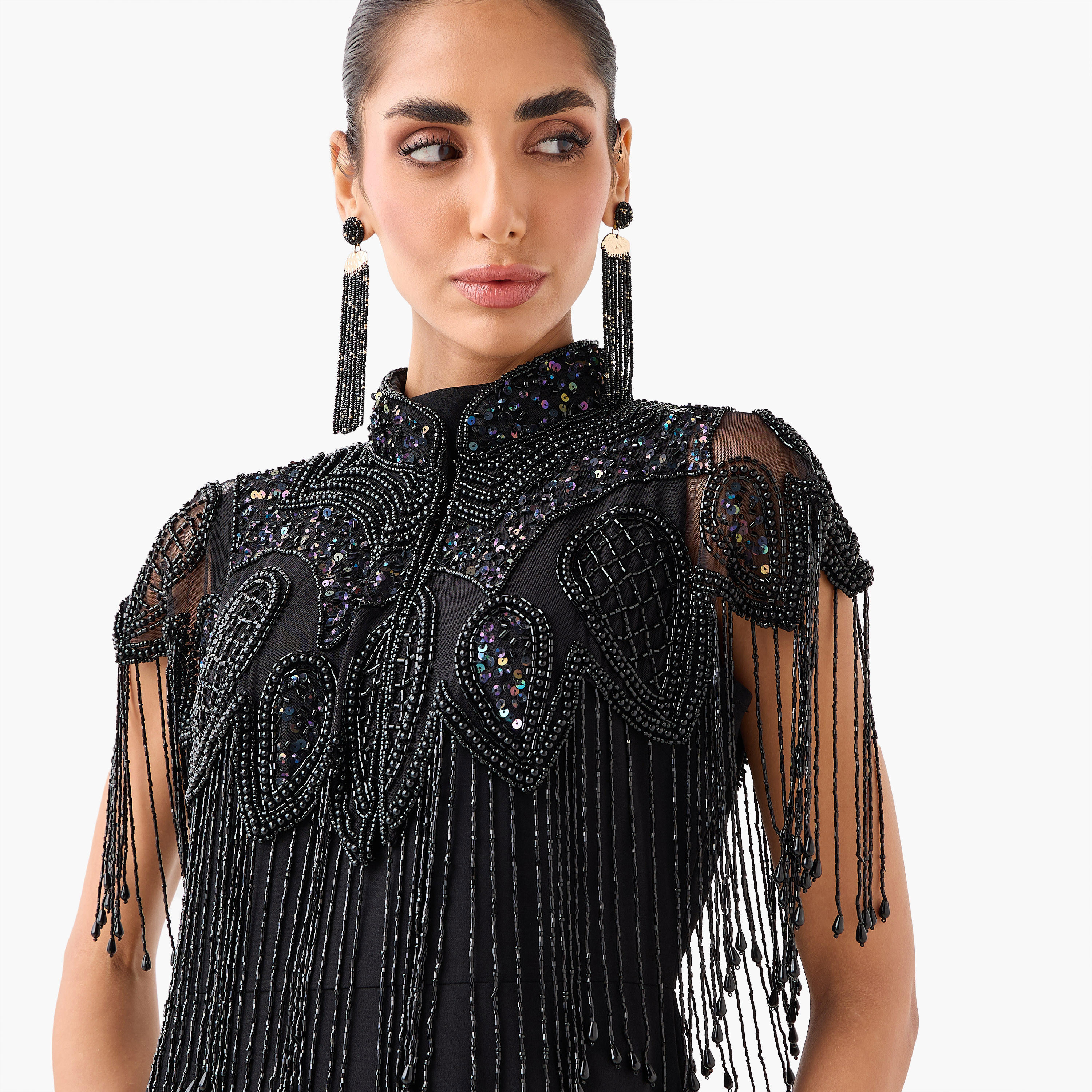 Regular Fit Cape with Bead and Fringe Embellishments-women-clothing-shirtsandblouses-blouses-image-6