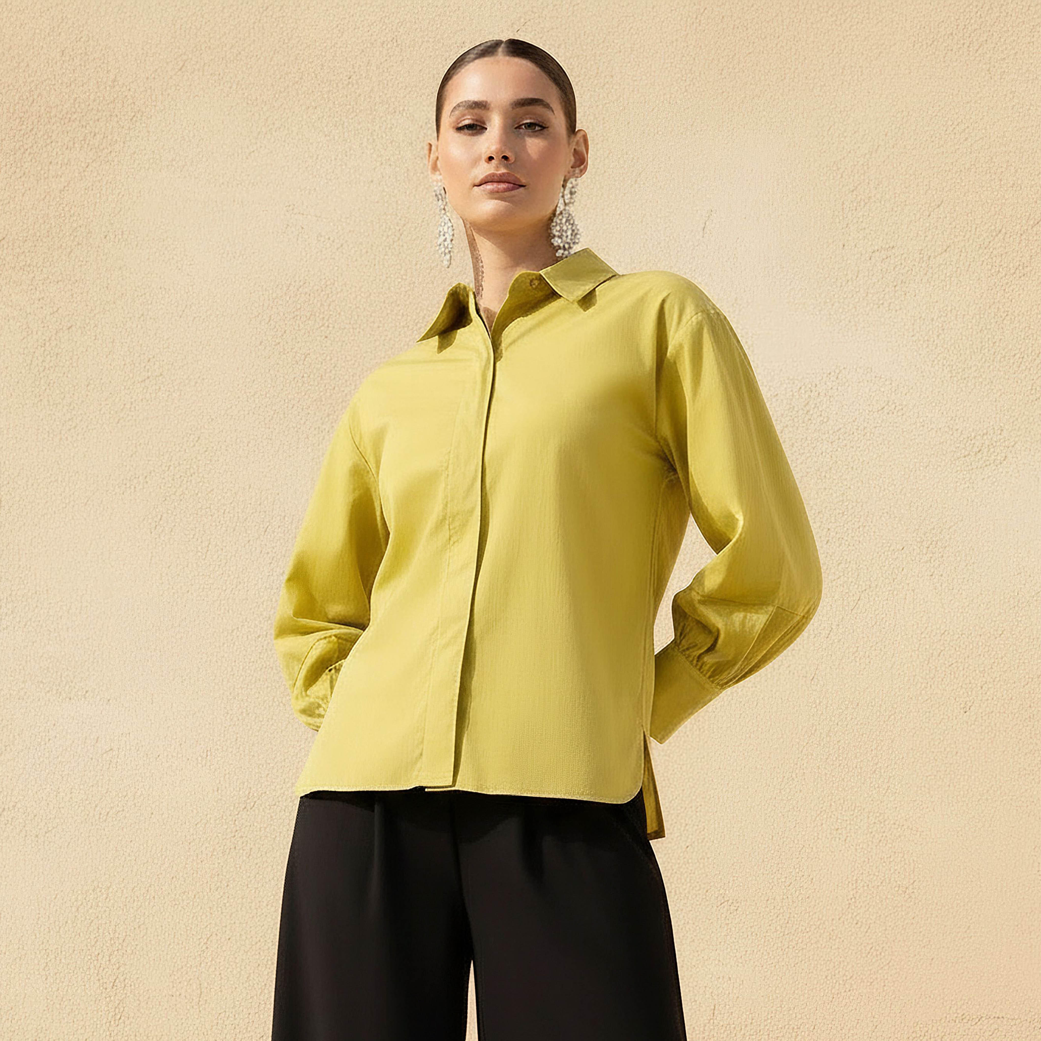 قميص بقصة مريحة وأزرار مخفية-women-clothing-shirtsandblouses-shirts-image-1