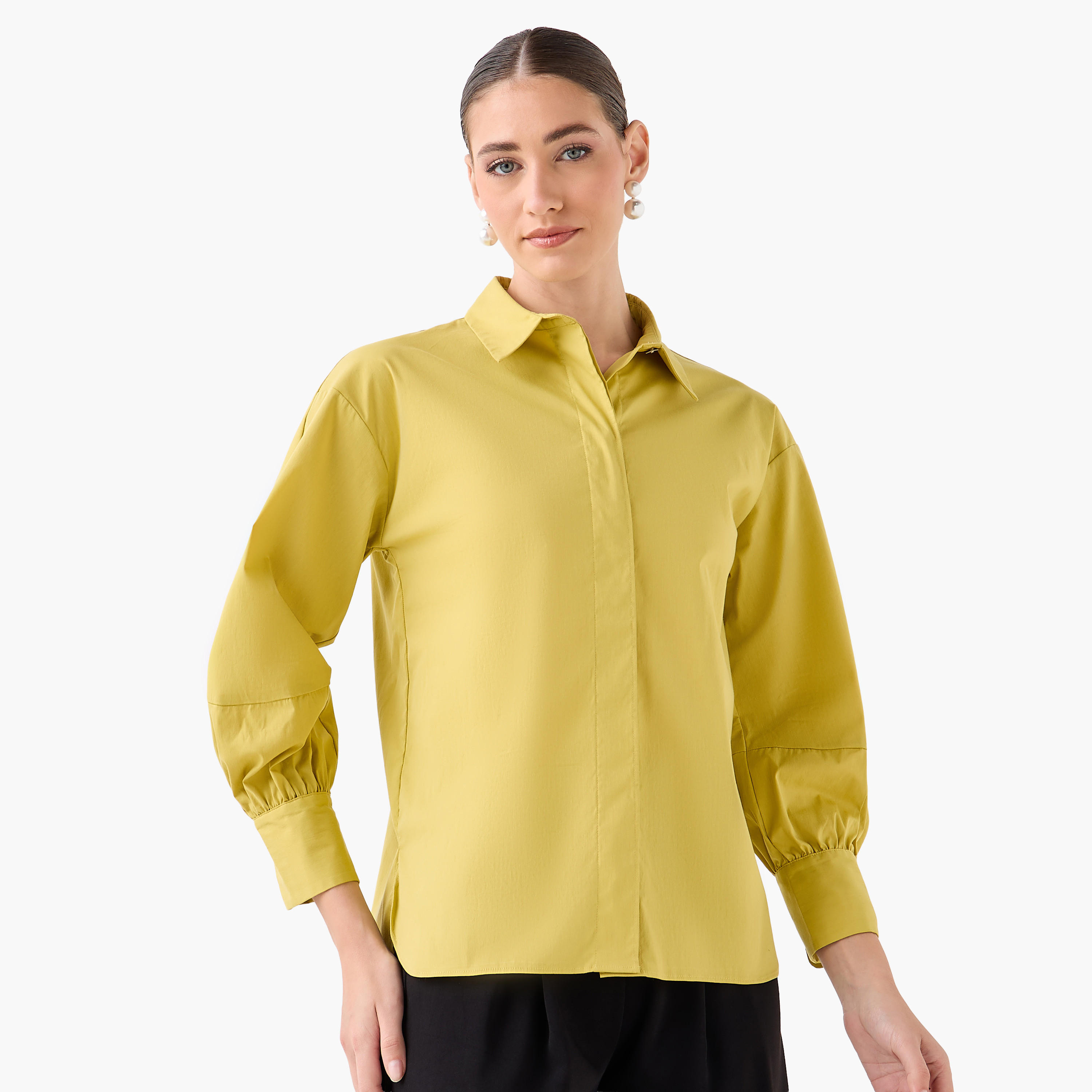 Relaxed Fit Shirt with Concealed Placket-women-clothing-shirtsandblouses-shirts-image-4