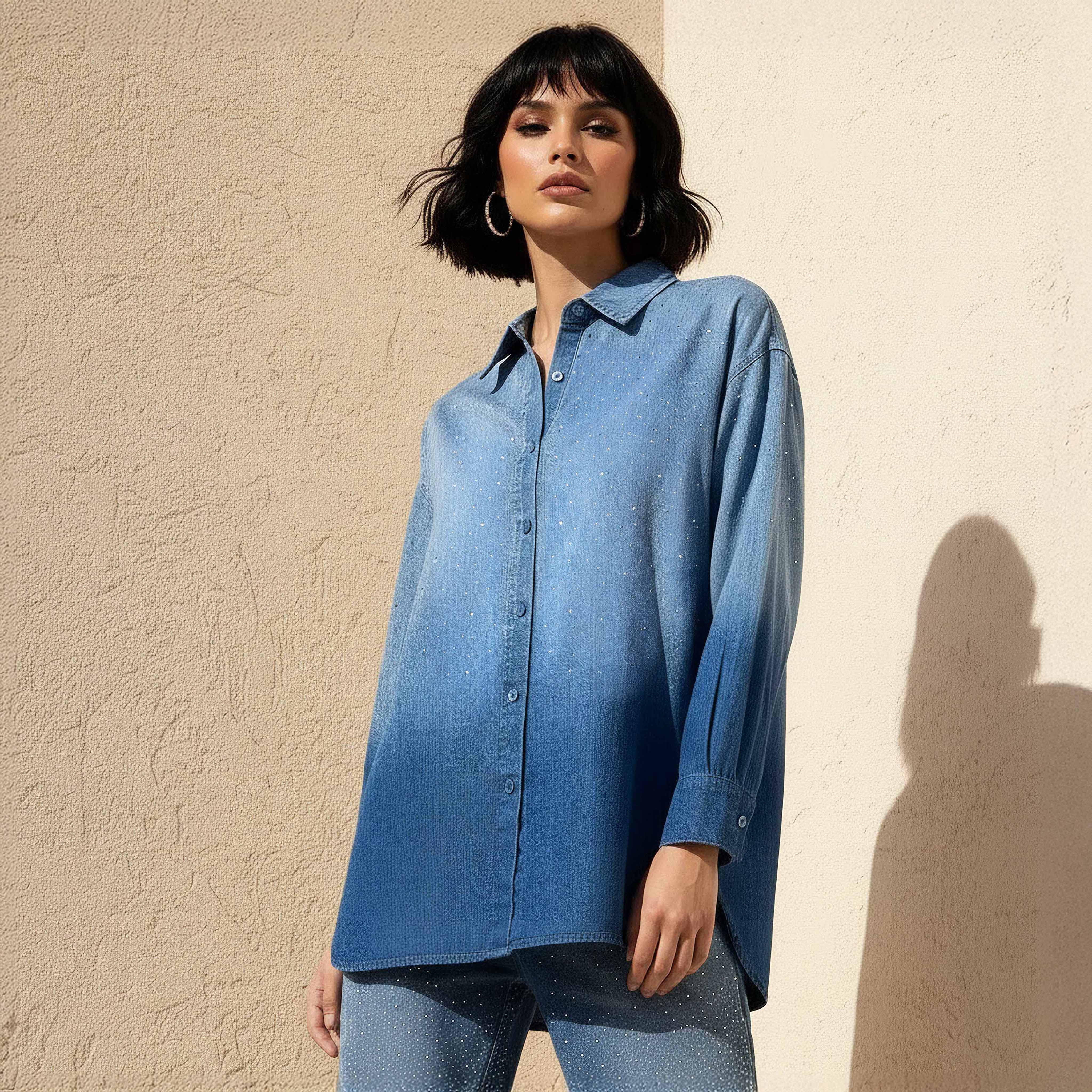 Relaxed Fit Cotton Shirt with Embellishment-women-clothing-shirtsandblouses-shirts-image-1