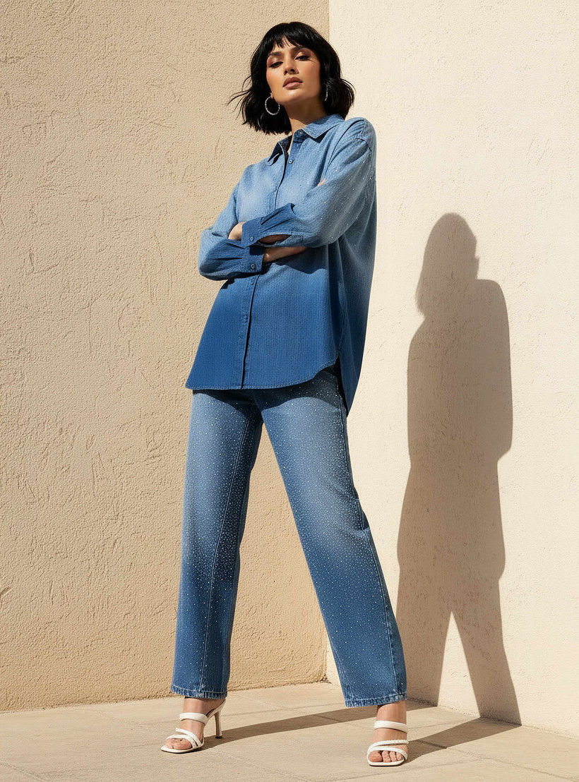 Relaxed Fit Cotton Shirt with Embellishment-women-clothing-shirtsandblouses-shirts-image-3