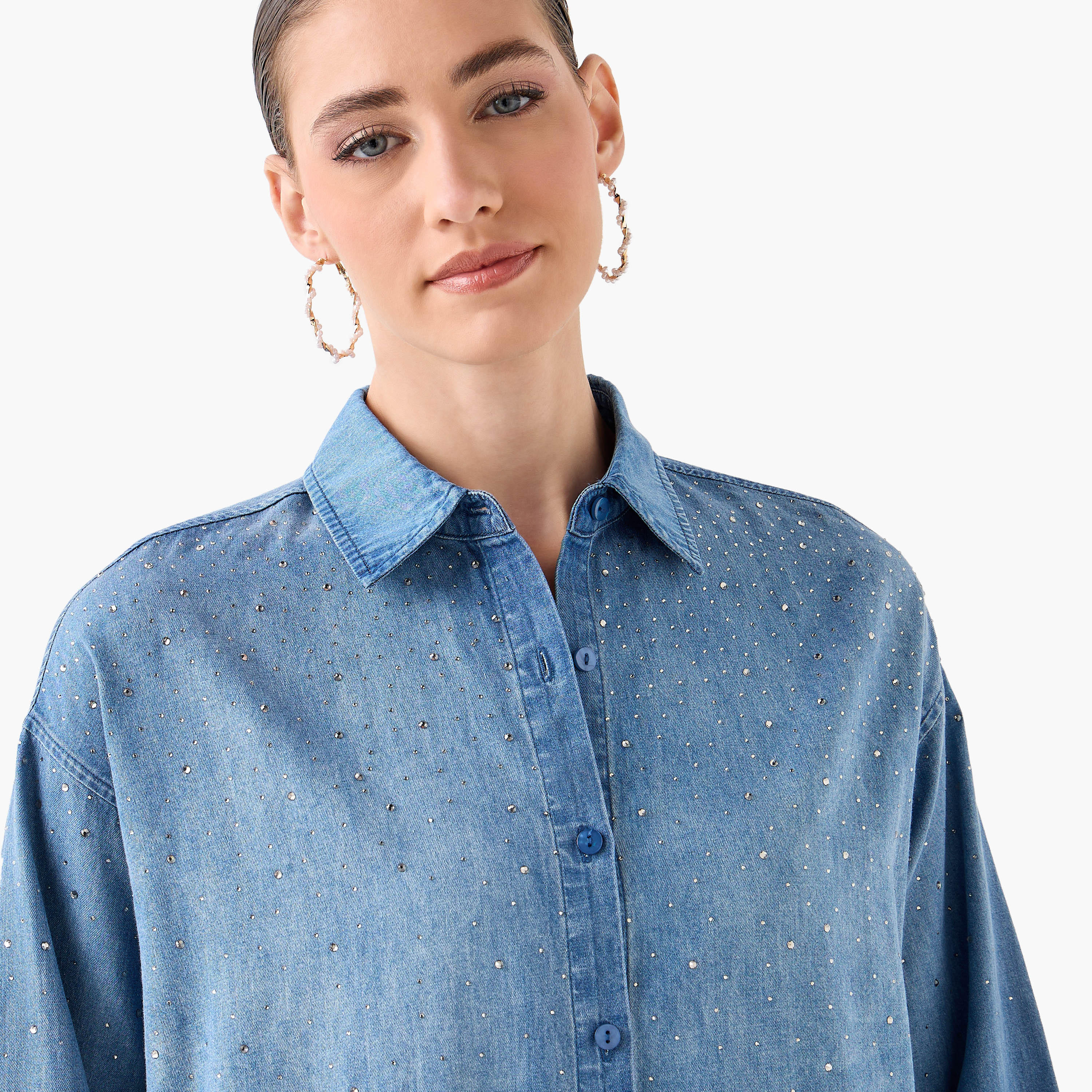 Relaxed Fit Cotton Shirt with Embellishment-women-clothing-shirtsandblouses-shirts-image-8