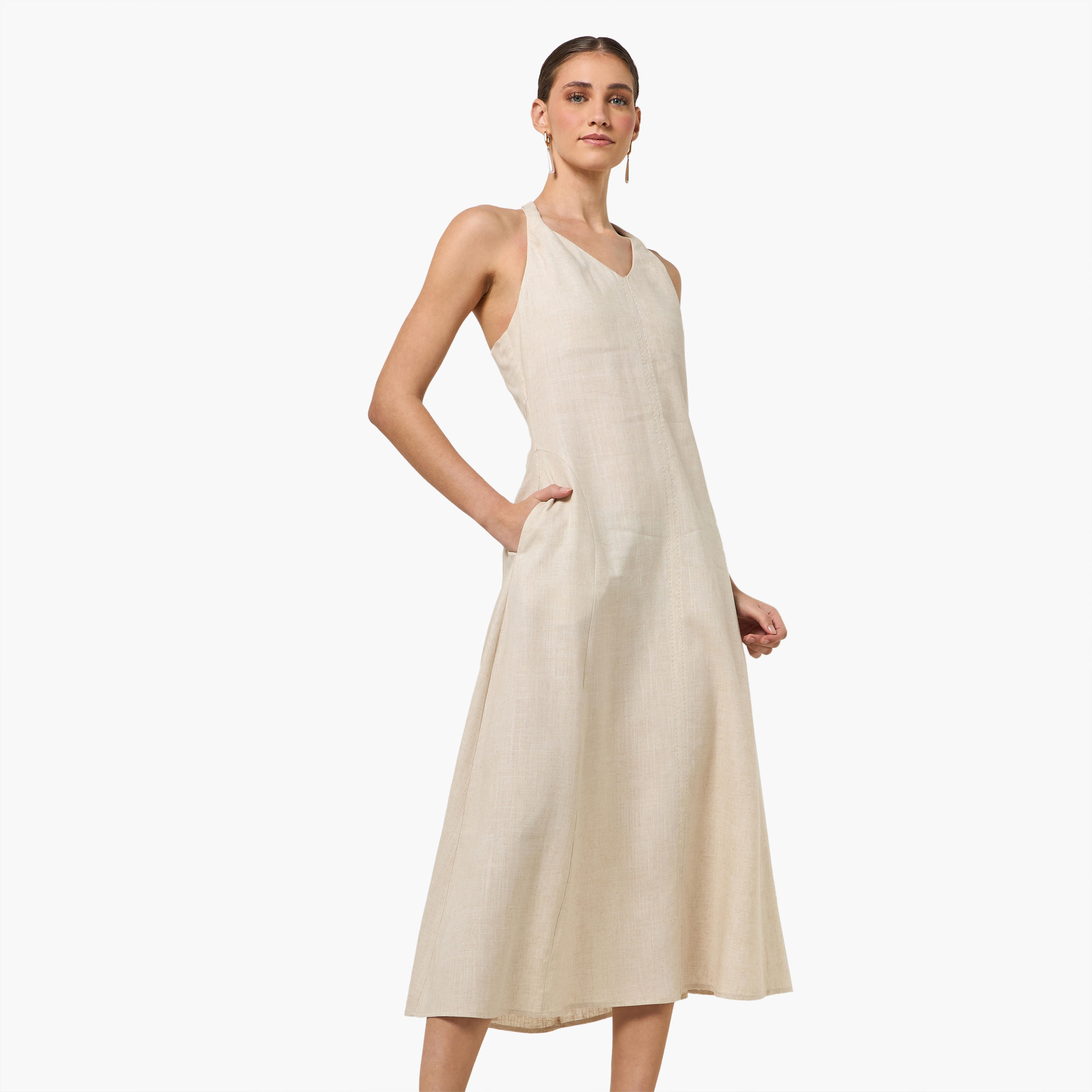 Trapeze Midi Lyocell Blend Dress with Halter Neck-women-clothing-dresses-image-3