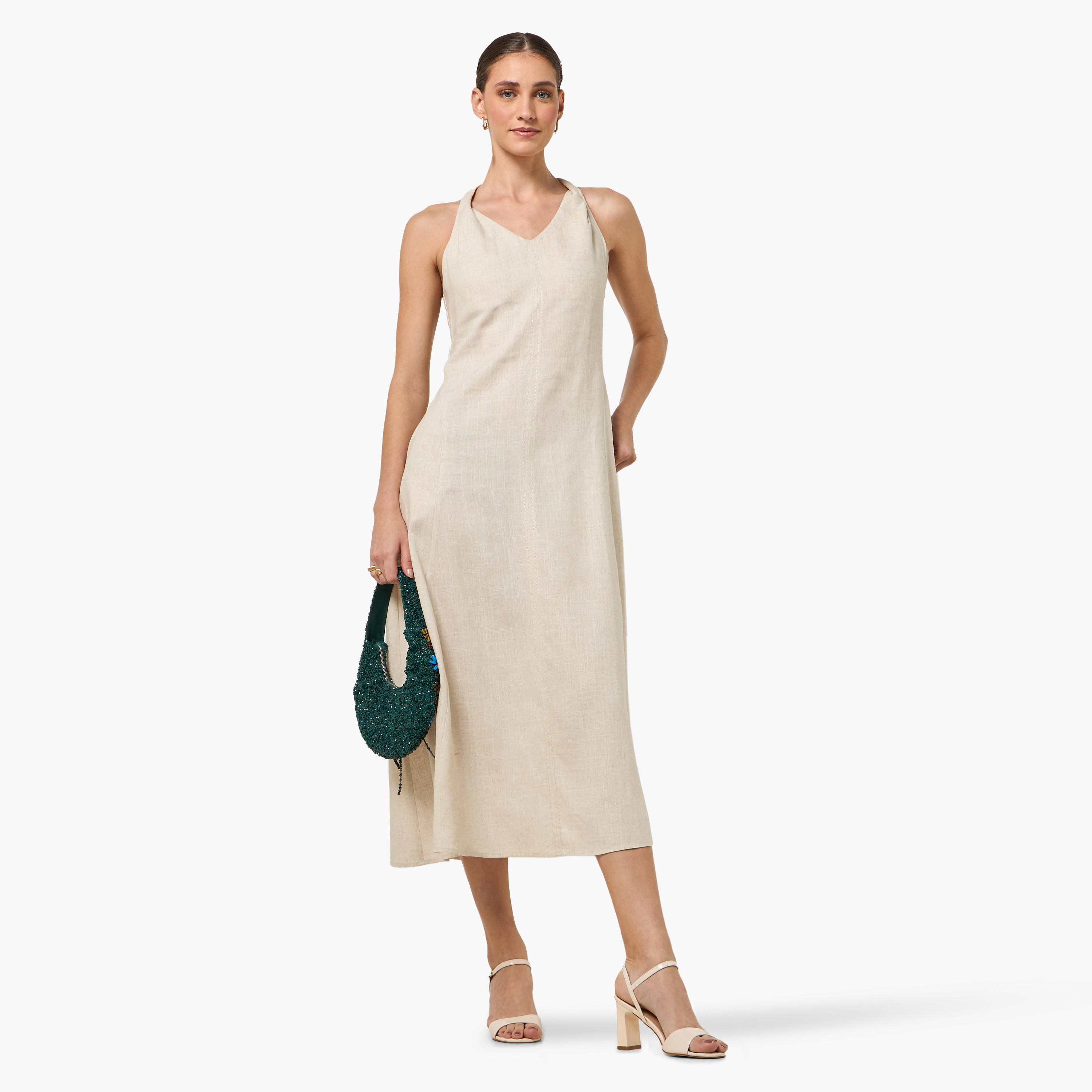Trapeze Midi Lyocell Blend Dress with Halter Neck-women-clothing-dresses-image-5