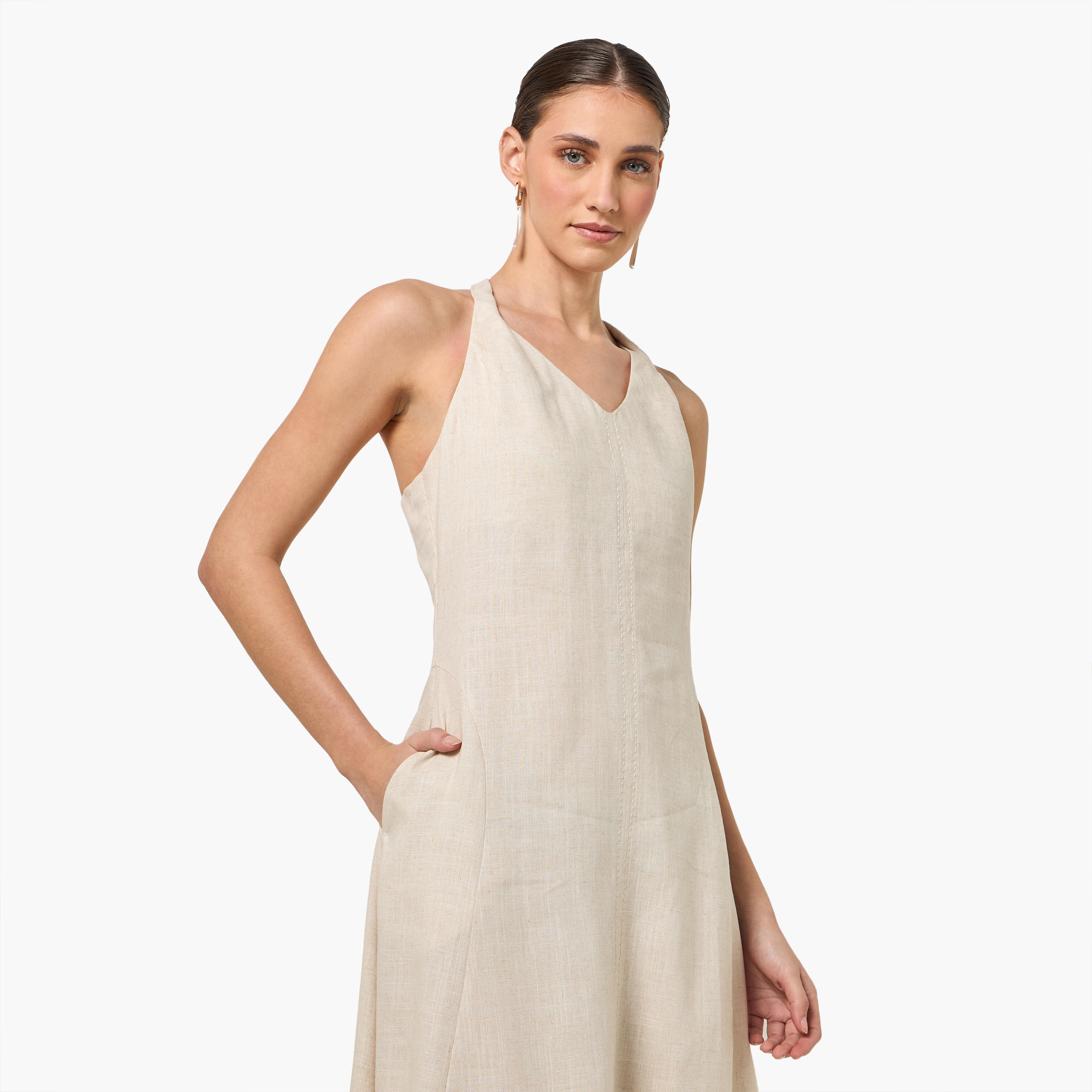 Trapeze Midi Lyocell Blend Dress with Halter Neck-women-clothing-dresses-image-7