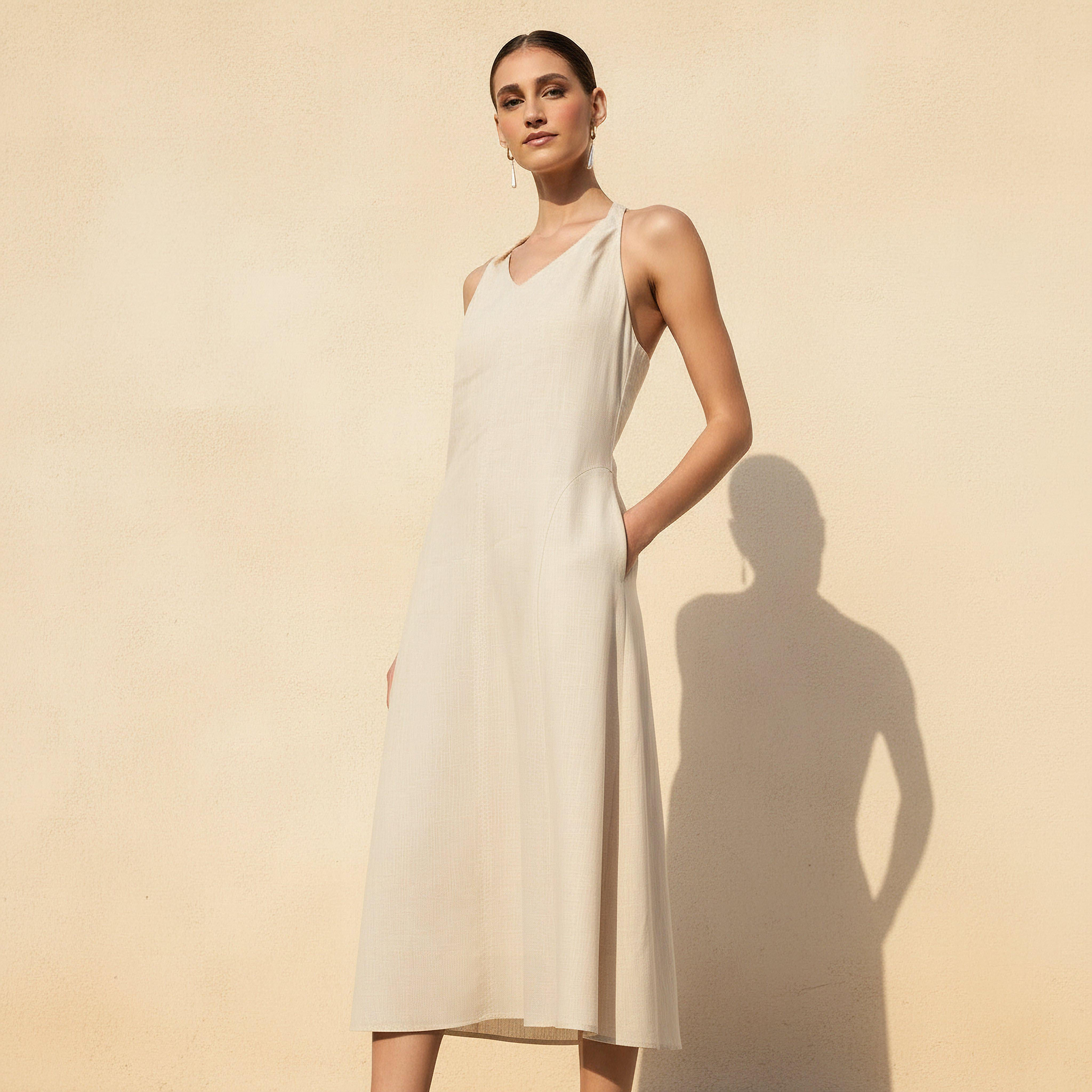Trapeze Midi Lyocell Blend Dress with Halter Neck-women-clothing-dresses-image-1