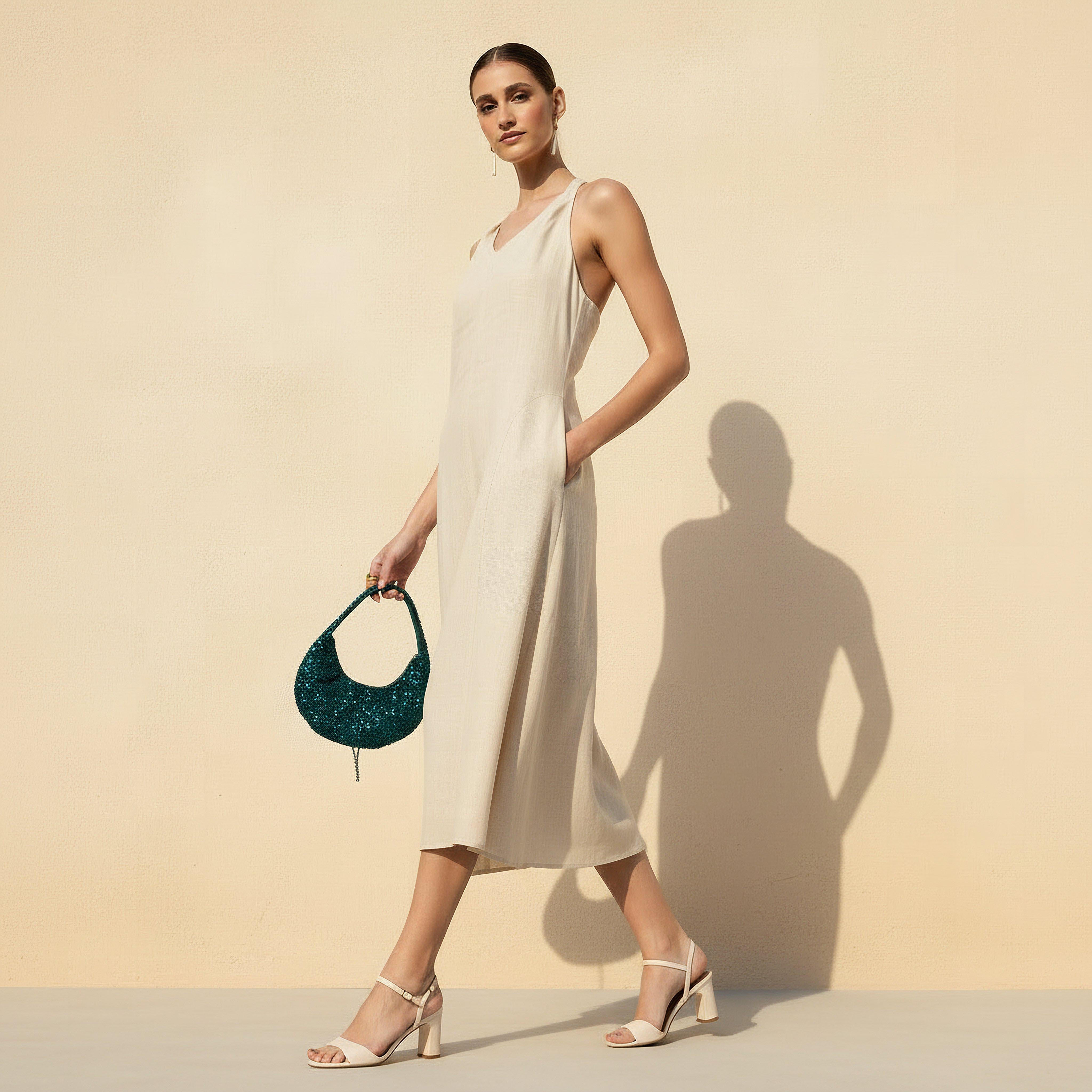 Trapeze Midi Lyocell Blend Dress with Halter Neck-women-clothing-dresses-image-2