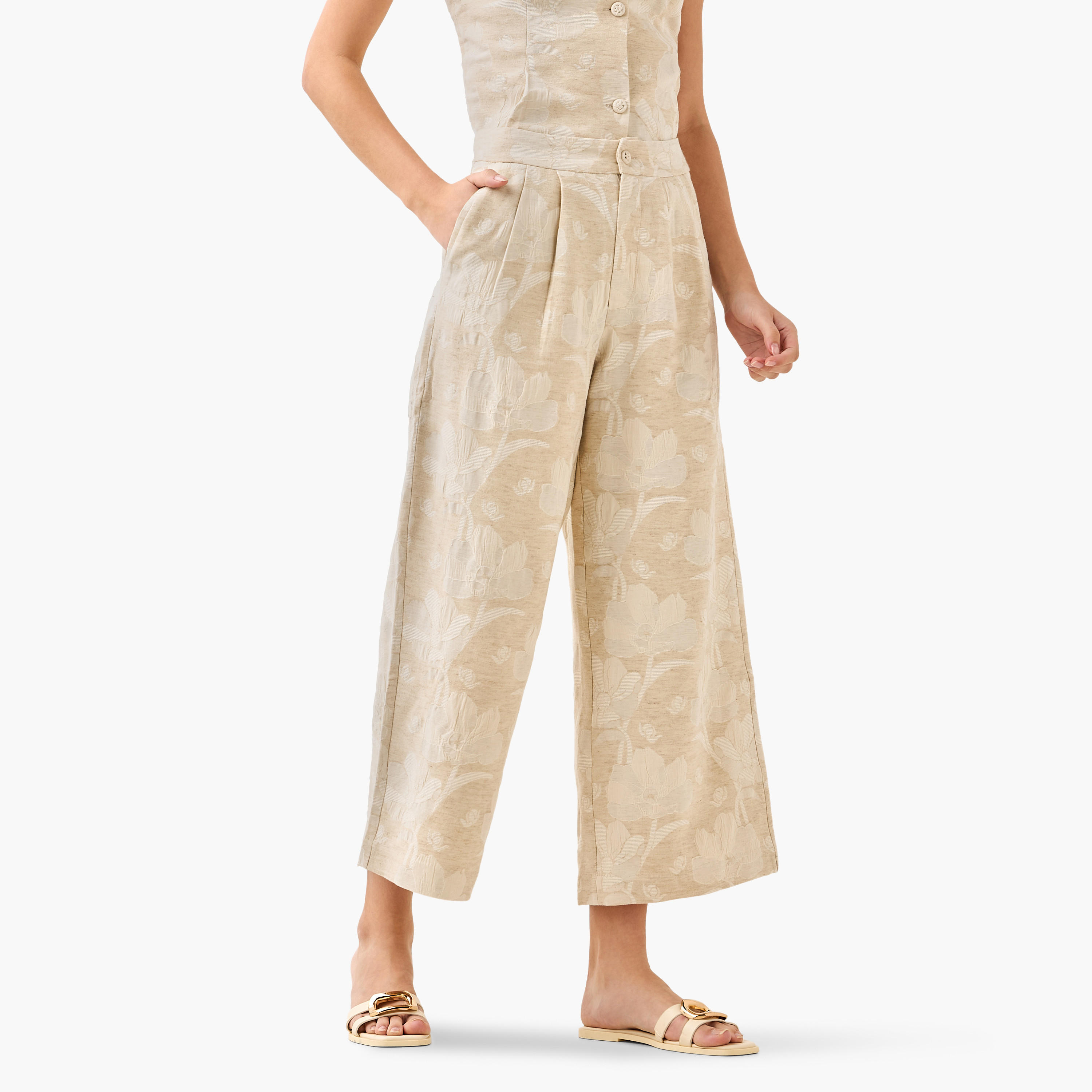 Floral Jacquard Wide Leg Pants-women-clothing-coordsets-image-2