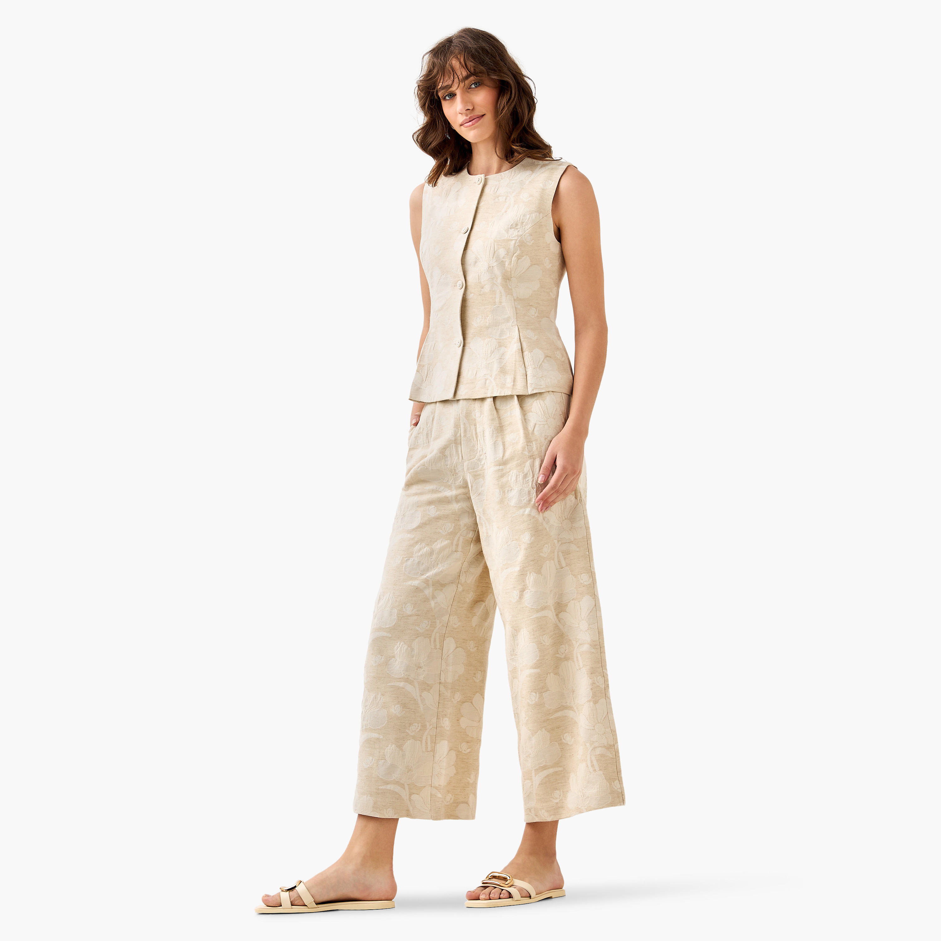 Floral Jacquard Wide Leg Pants-women-clothing-coordsets-image-3