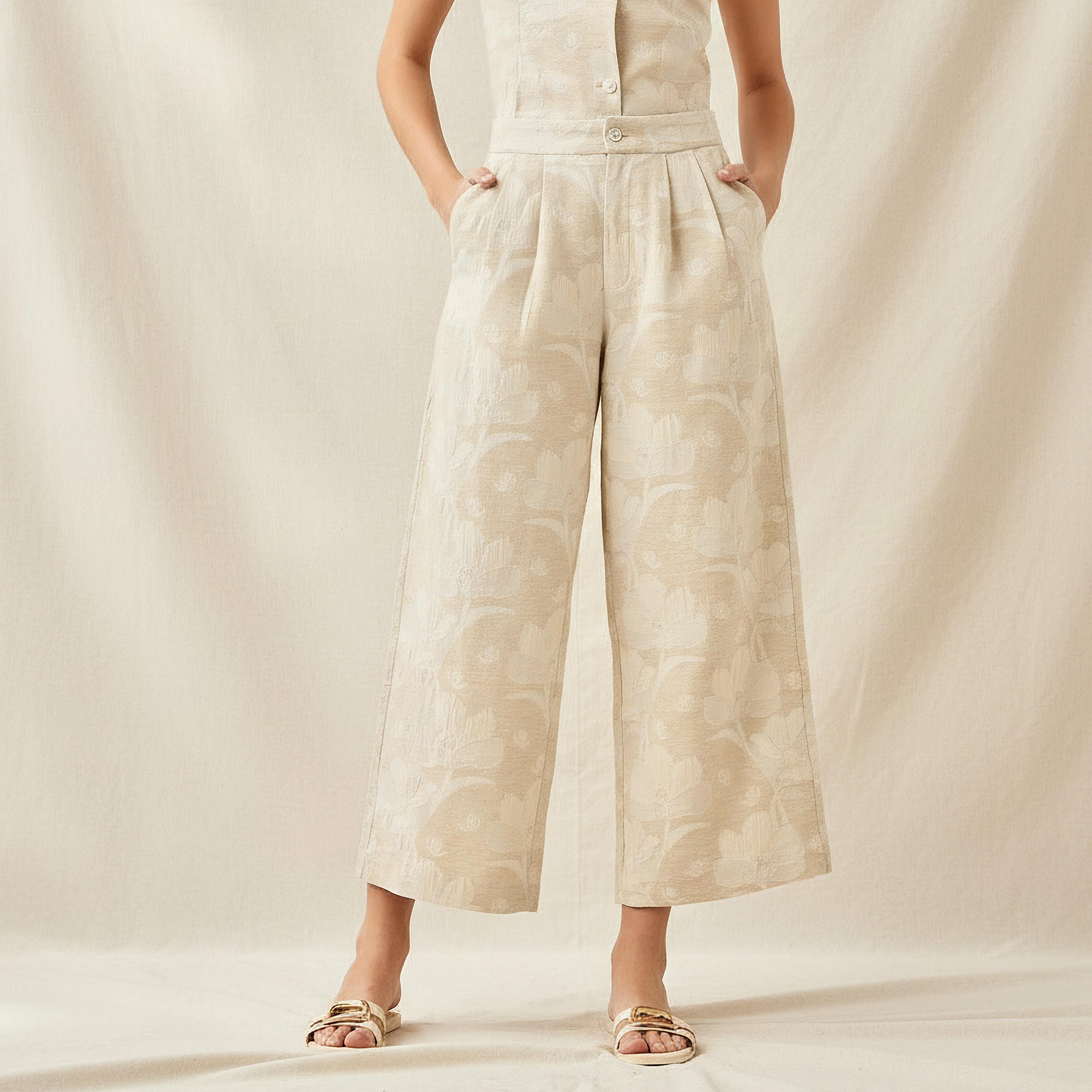 بنطلون جاكار زهري واسع الساقين-women-clothing-coordsets-image-1