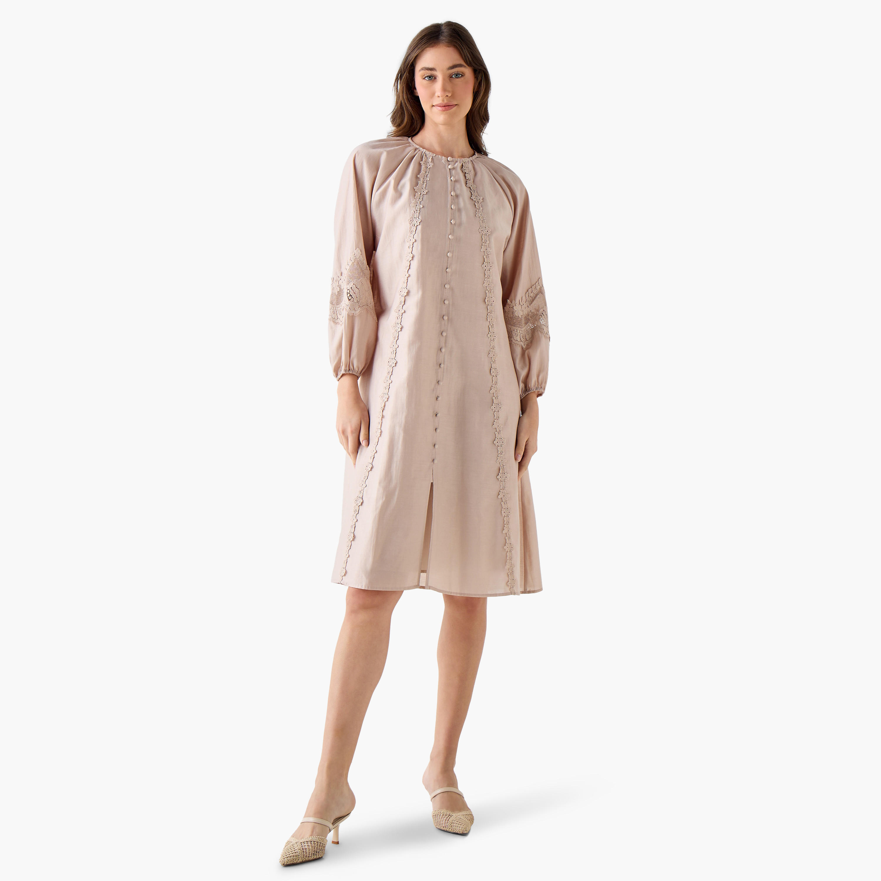 فستان بقصّة إيه لاين بحافة دانتيل وأكمام واسعة للنساء-women-clothing-dresses-image-3