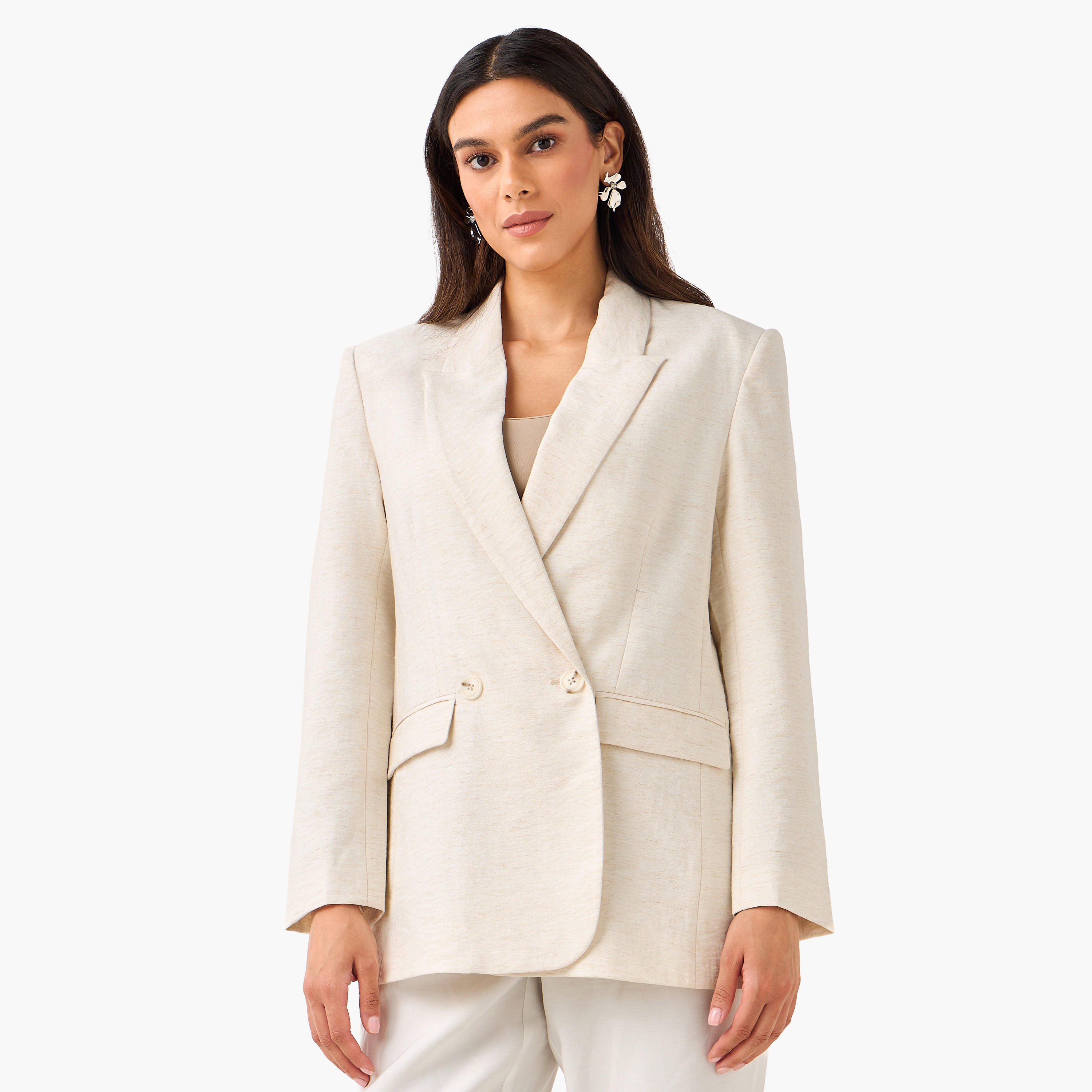 Regular Fit Linen Blend Blazer with Notch Lapel-women-clothing-coatsandjackets-blazers-image-2