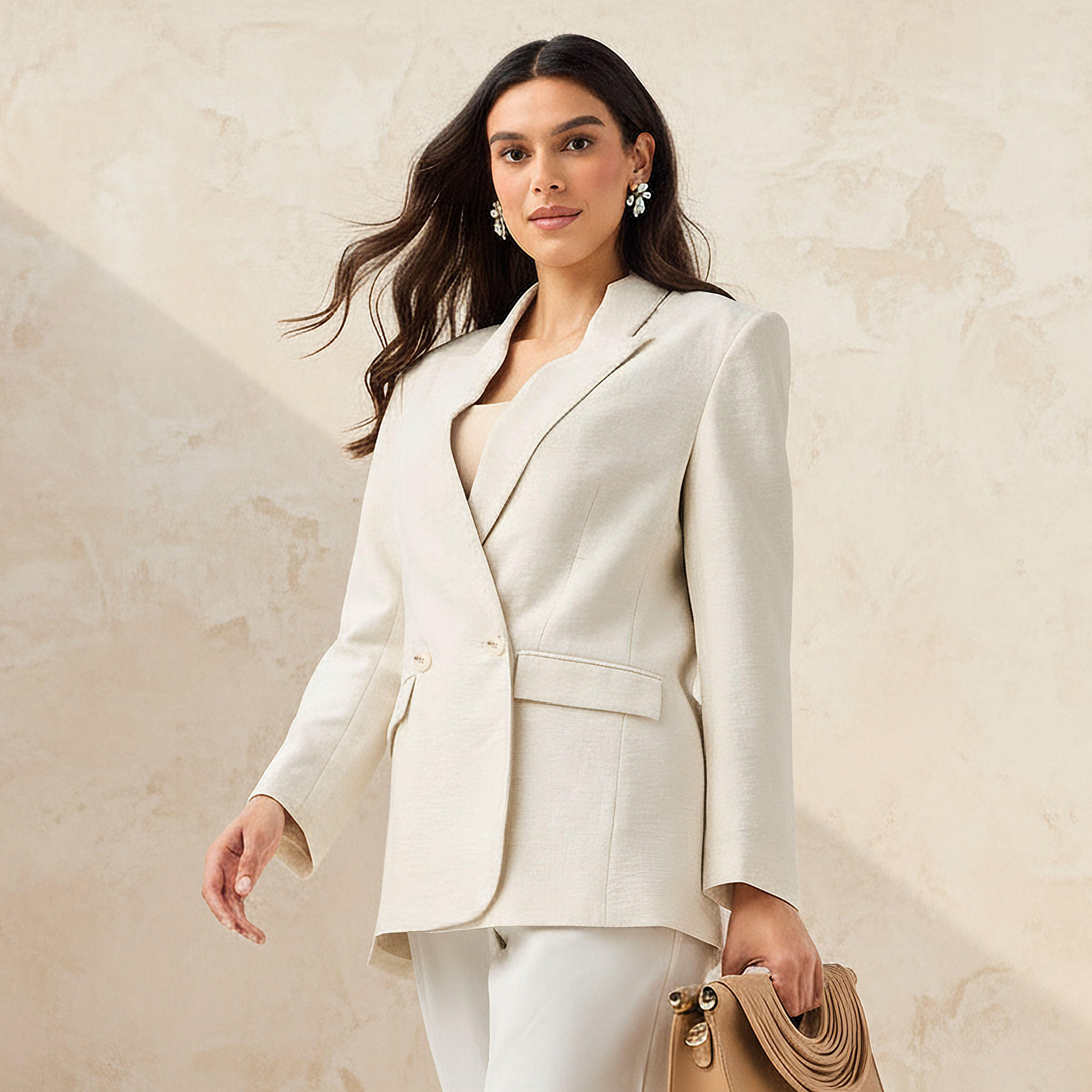 Regular Fit Linen Blend Blazer with Notch Lapel-women-clothing-coatsandjackets-blazers-image-1