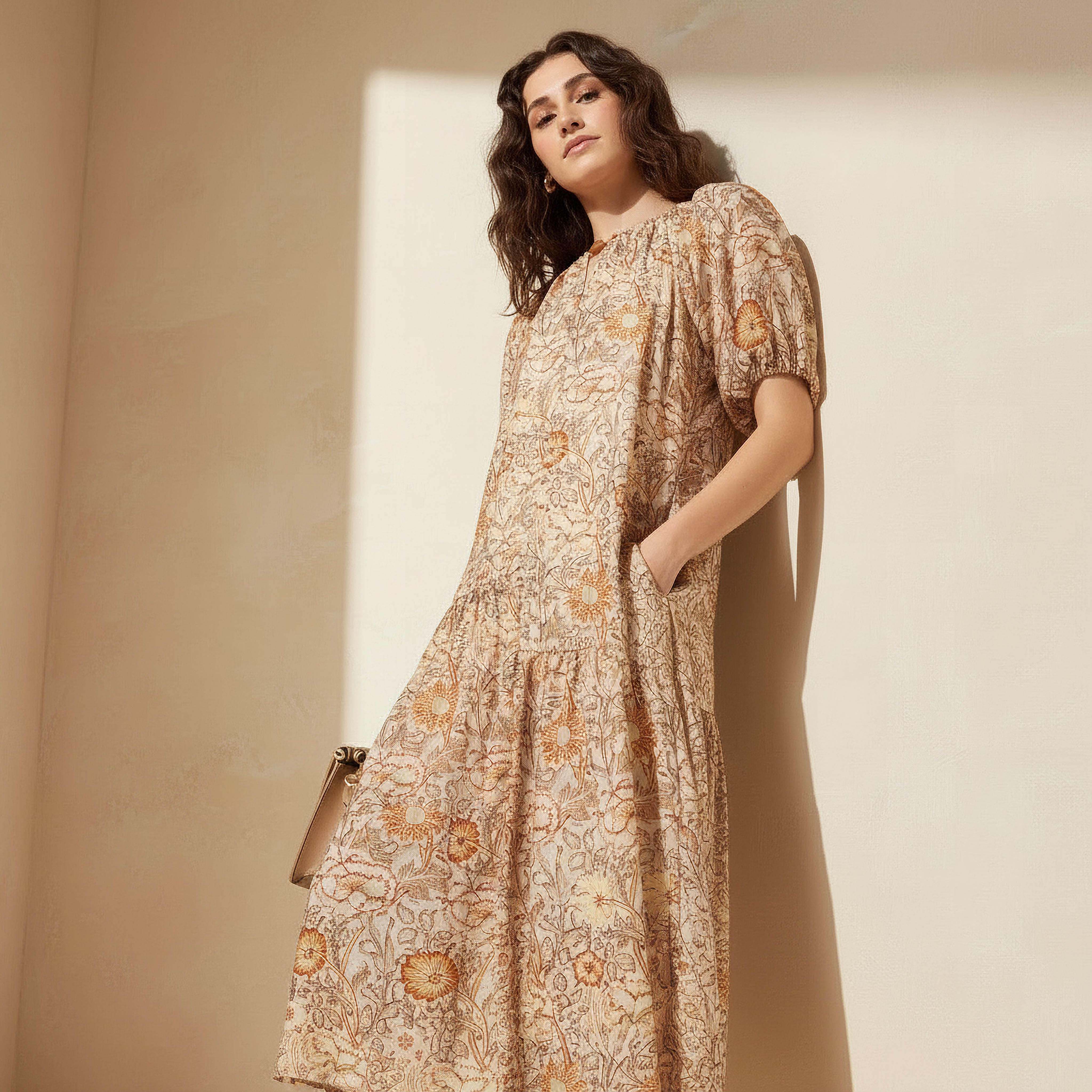 Tiered Women Dress with Floral Print-women-clothing-dresses-image-2