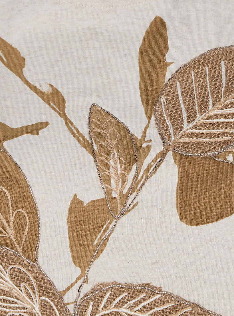 Relaxed Fit T-shirt with Leaf Applique Detail-women-clothing-coordsets-image-2