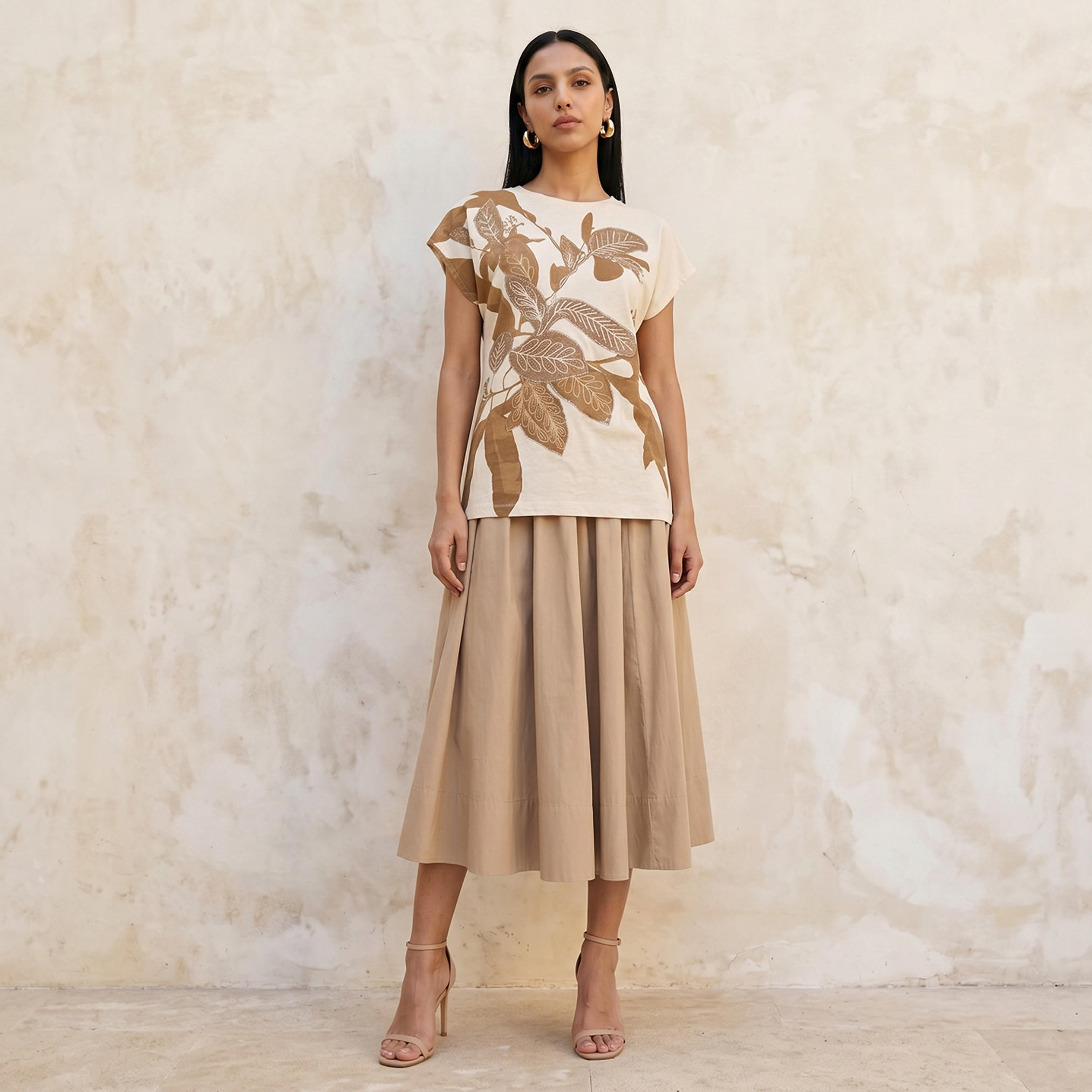 Relaxed Fit T-shirt with Leaf Applique Detail-women-clothing-tshirts-image-3