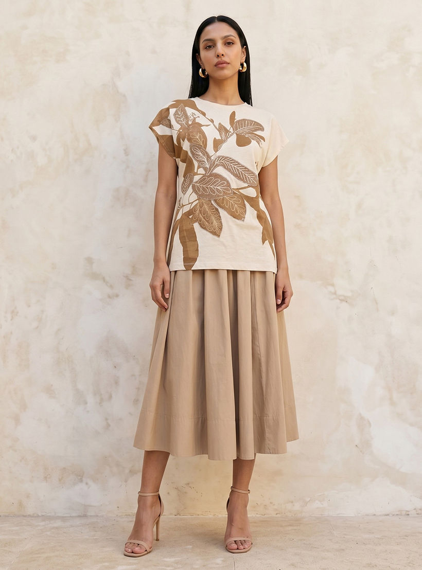 Relaxed Fit T-shirt with Leaf Applique Detail-women-clothing-tshirts-image-3