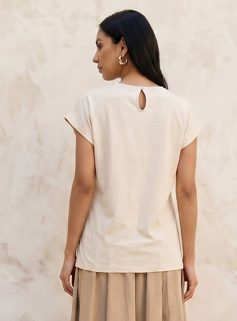 Relaxed Fit T-shirt with Leaf Applique Detail-women-clothing-tshirts-image-4