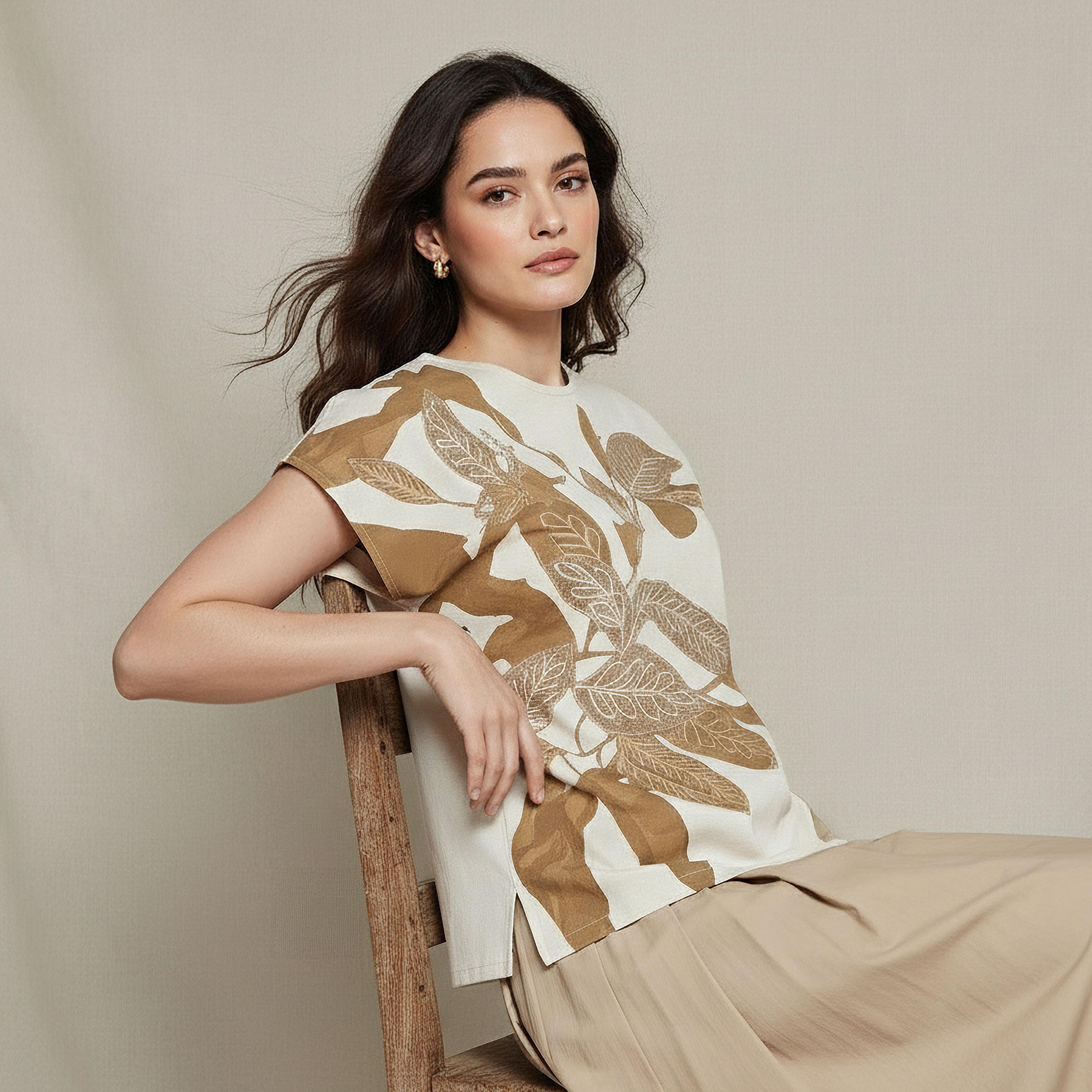 Relaxed Fit T-shirt with Leaf Applique Detail-women-clothing-coordsets-image-5