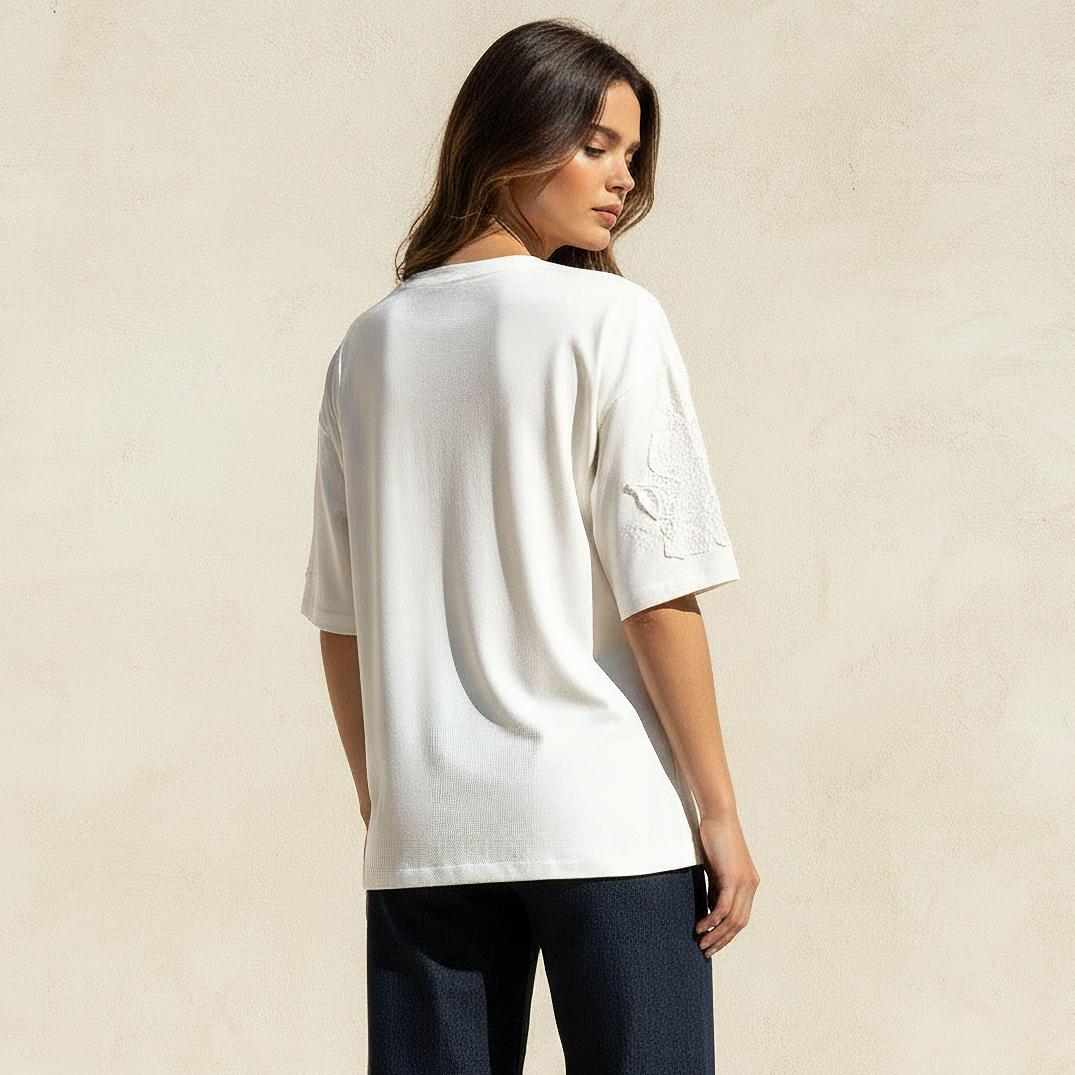 Lace T-Shirt with Floral Beaded Design-women-clothing-tshirts-image-4