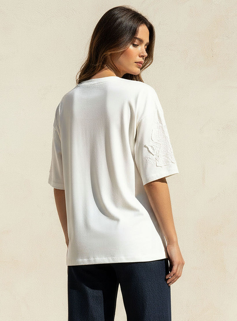 Lace T-Shirt with Floral Beaded Design-women-clothing-tshirts-image-4