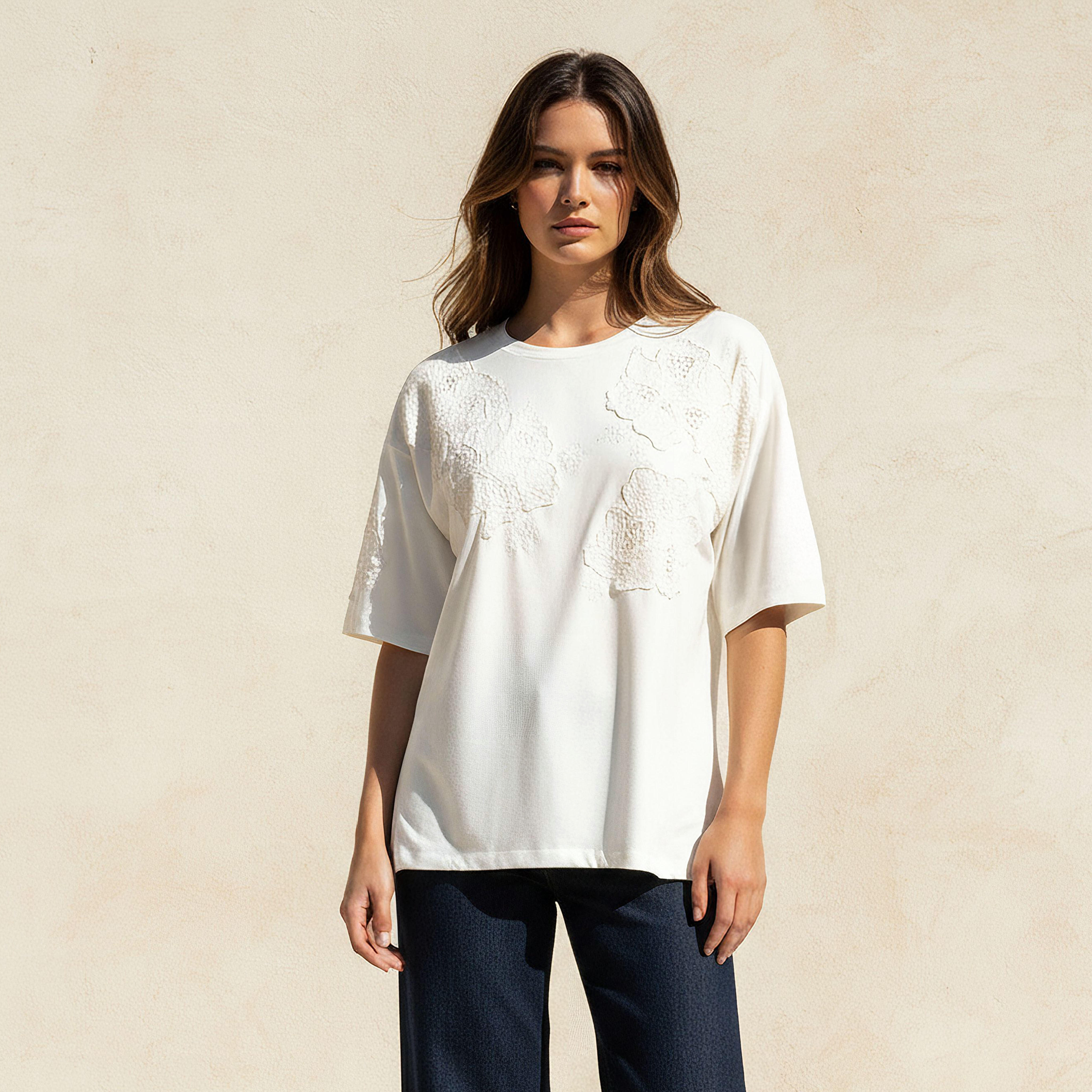 Lace T-Shirt with Floral Beaded Design-women-clothing-tshirts-image-5