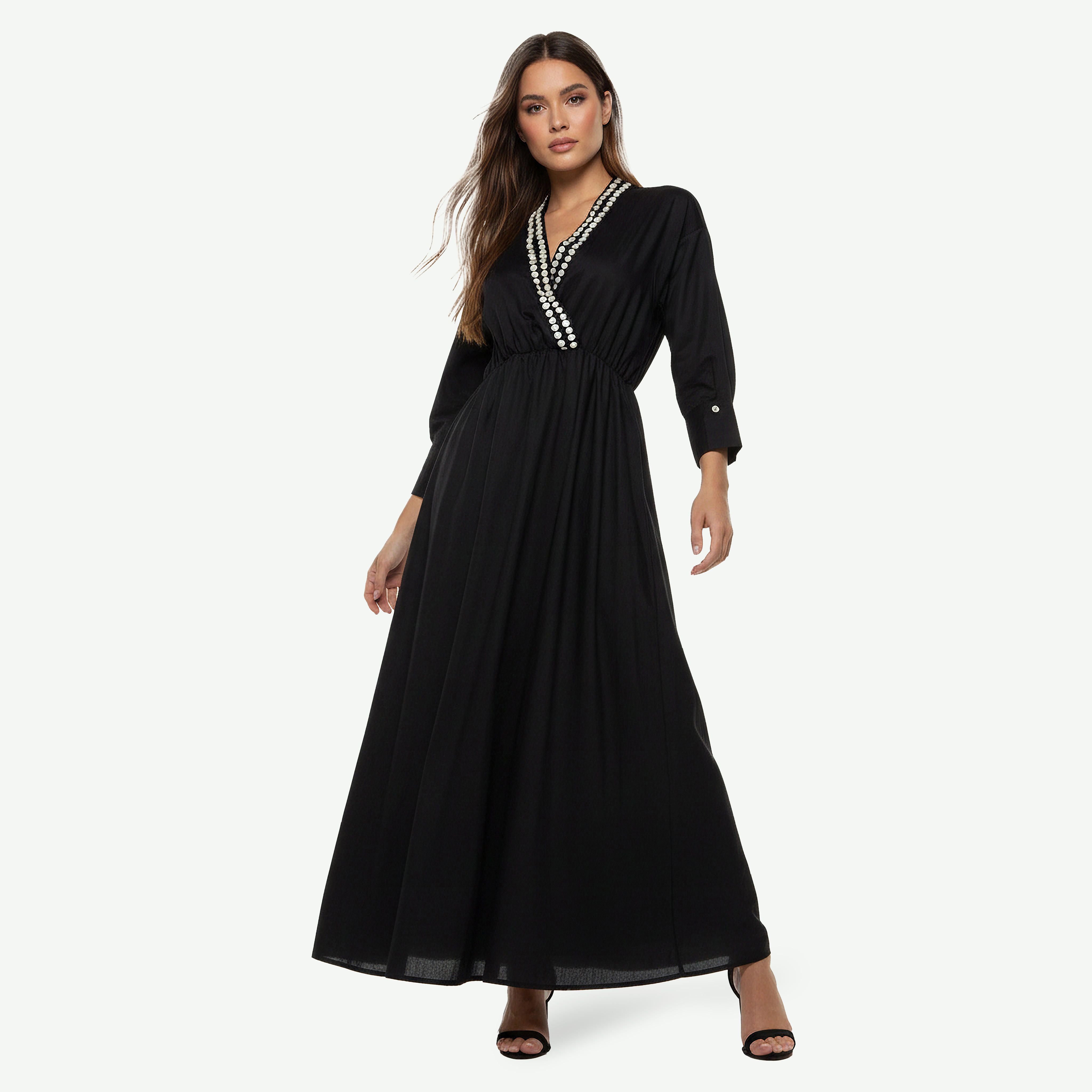 Embellished A-line Women Dress with V-neck-women-clothing-dresses-image-3