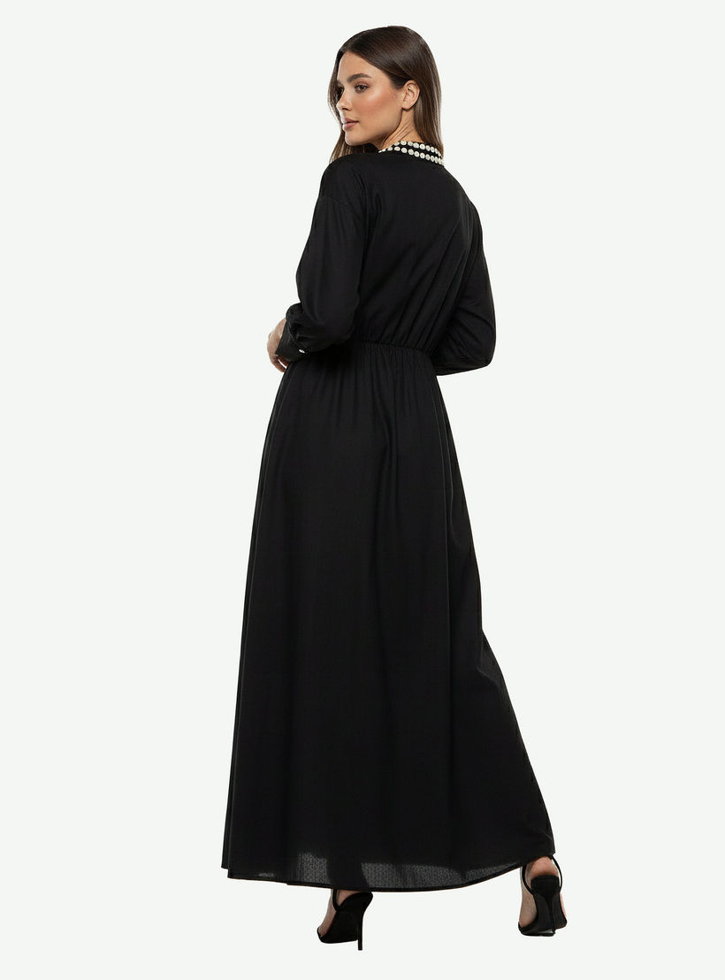 Embellished A-line Women Dress with V-neck-women-clothing-dresses-image-4