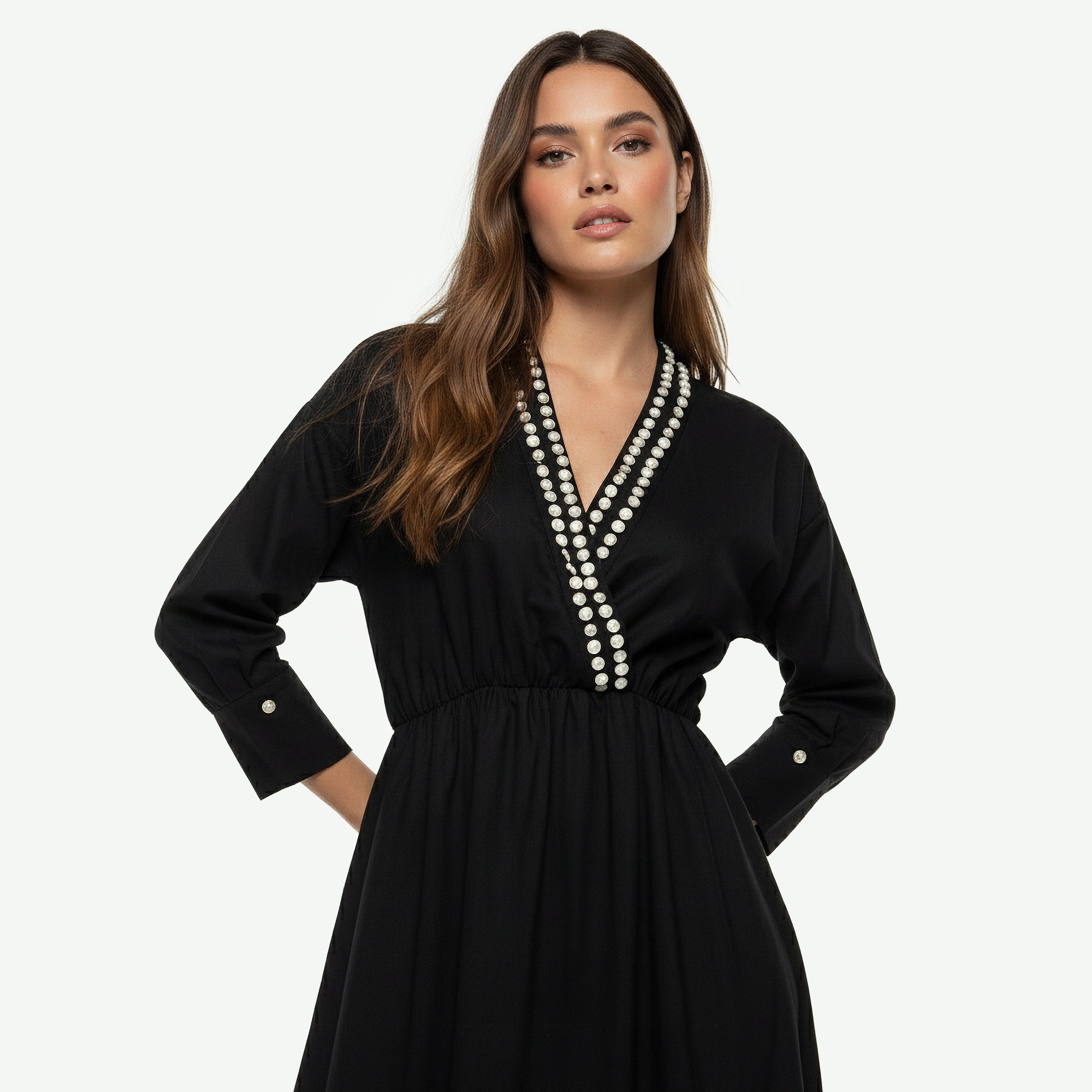 Embellished A-line Women Dress with V-neck-women-clothing-dresses-image-5