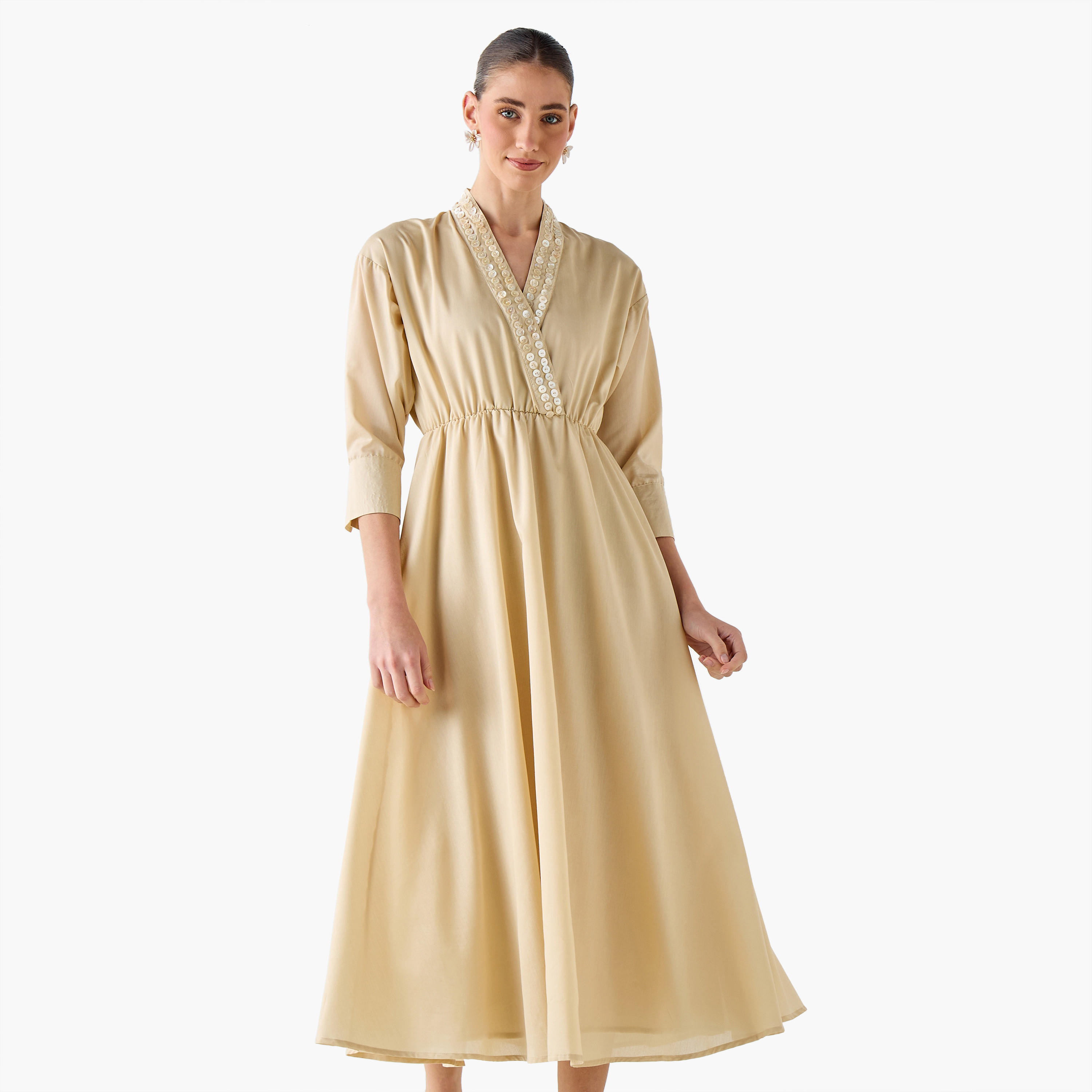 Embellished A-line Women Dress with V-neck-women-clothing-dresses-image-5
