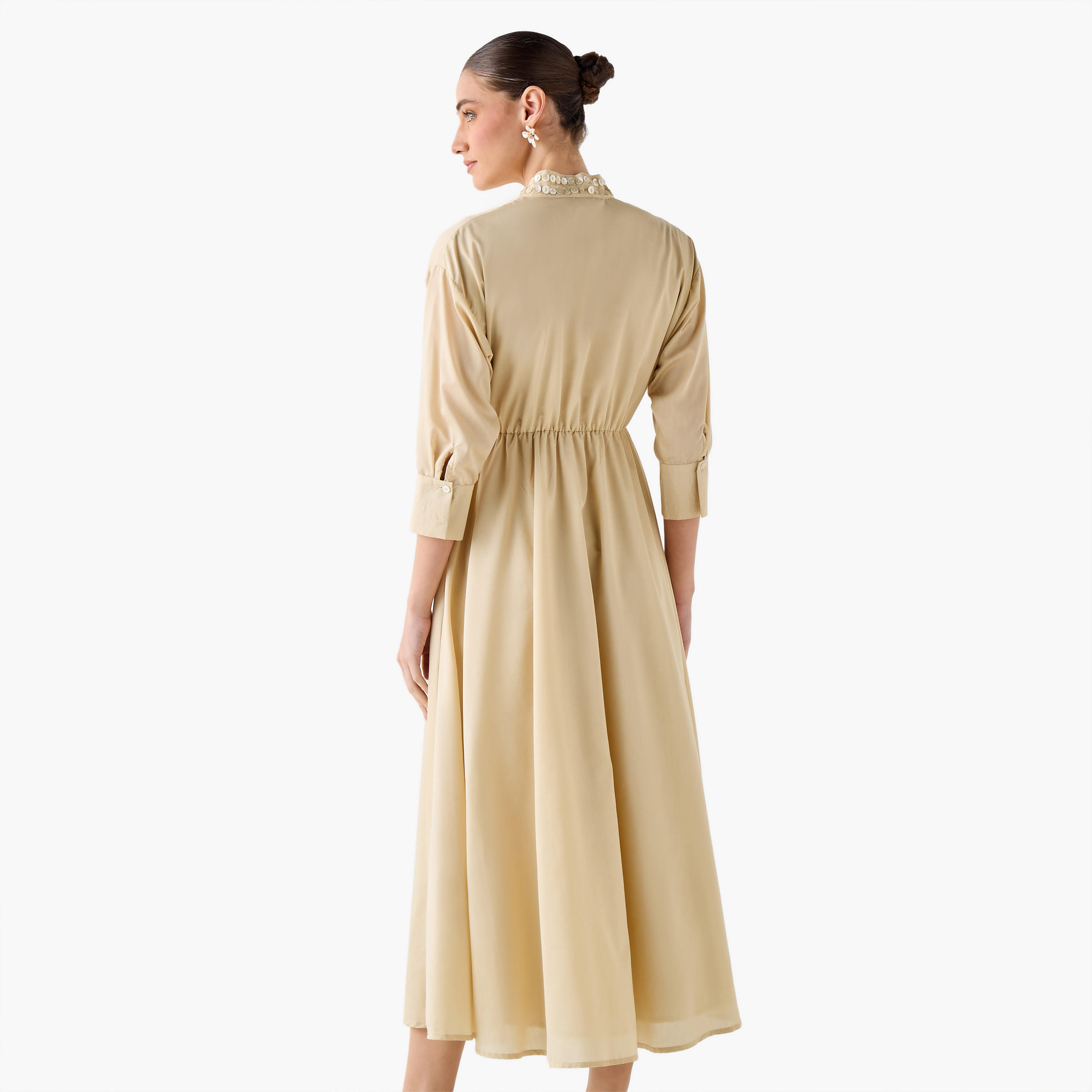Embellished A-line Women Dress with V-neck-women-clothing-dresses-image-6