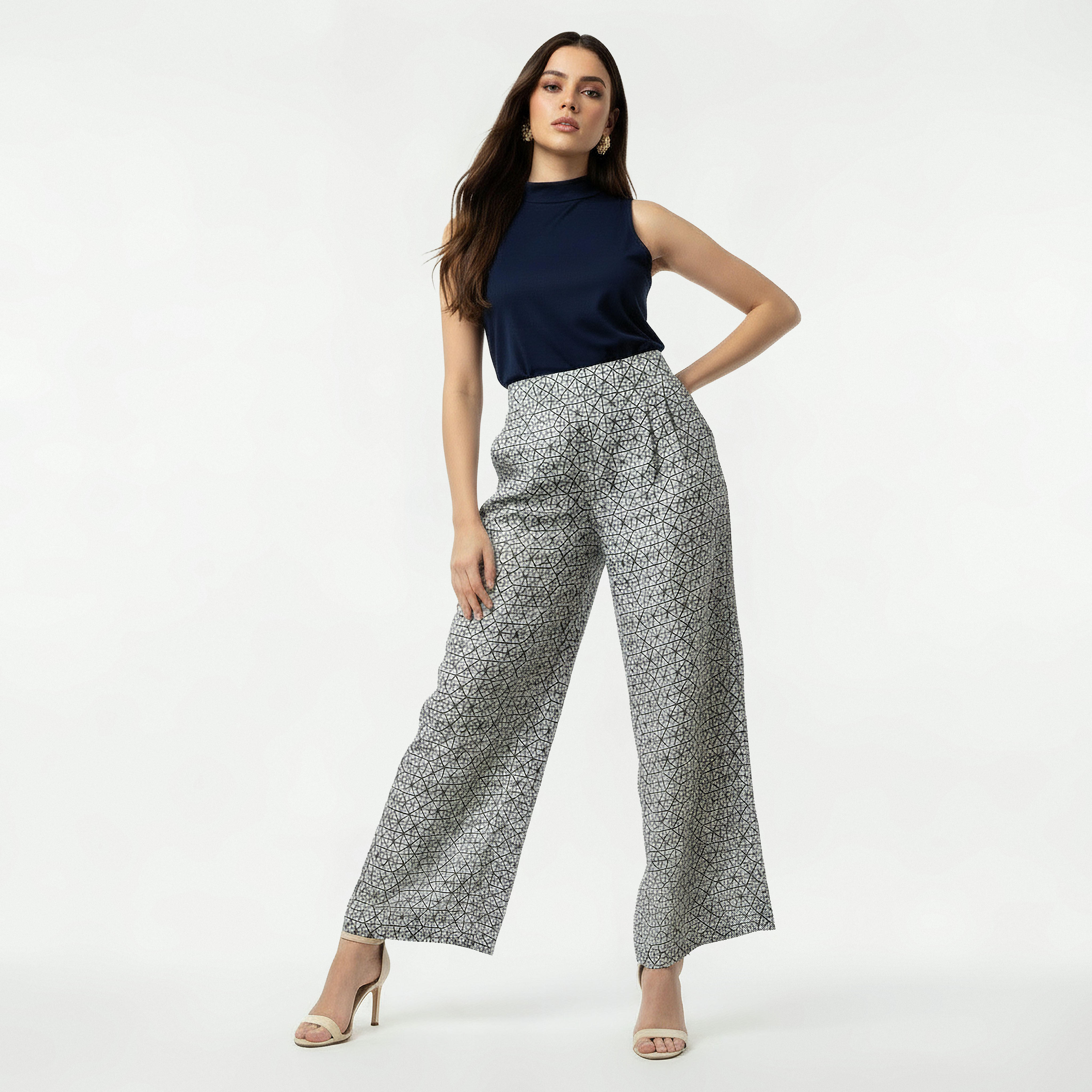 بنطلون واسع الساقين بطبعات وبخصر نصف مطاطي-women-clothing-coordsets-image-3