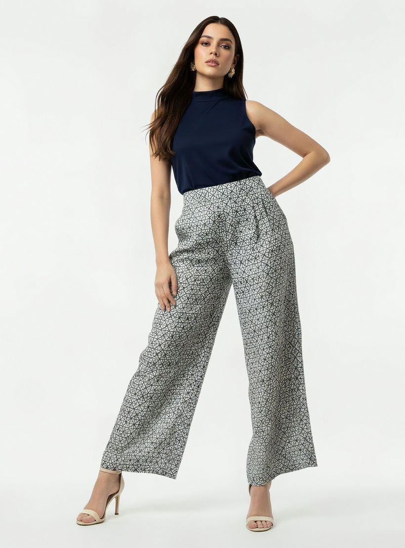 بنطلون واسع الساقين بطبعات وبخصر نصف مطاطي-women-clothing-coordsets-image-3