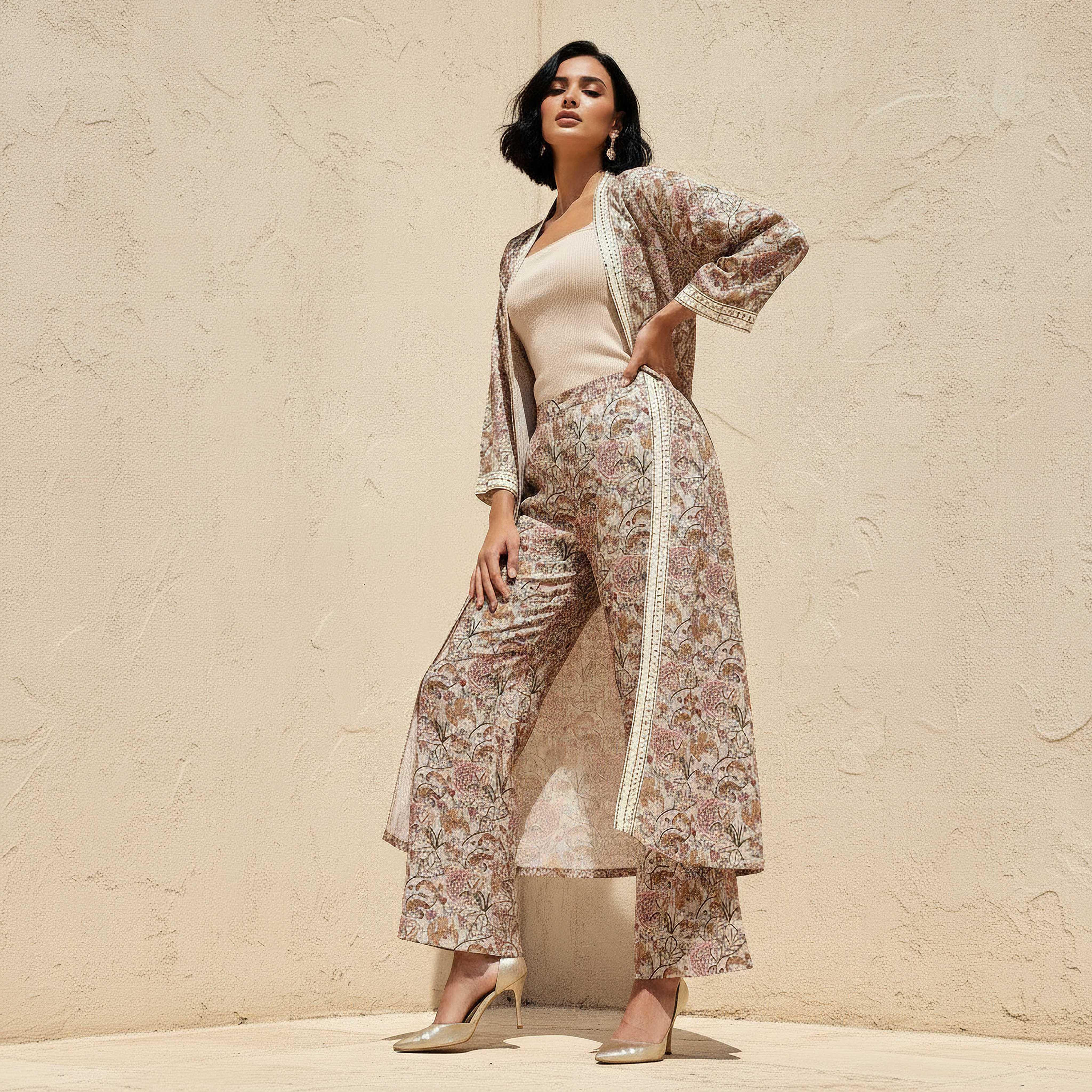 سترة شروج مفتوحة من الأمام وقصة مريحة بطبعات-women-clothing-coordsets-image-5