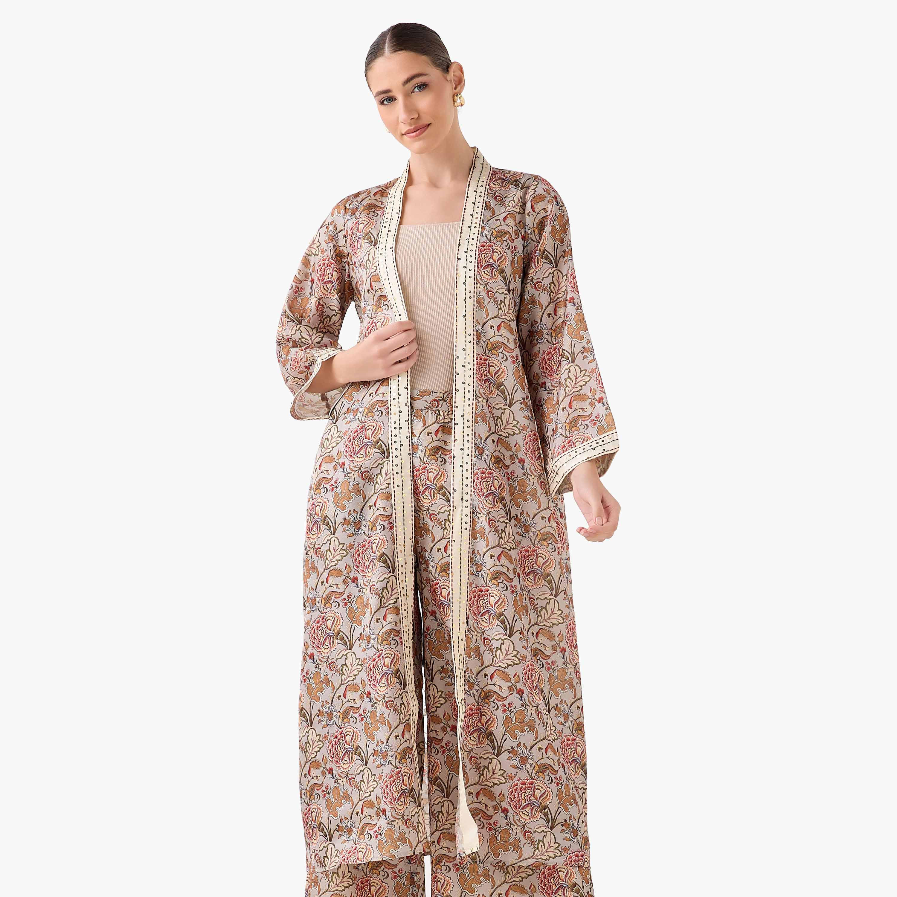 سترة شروج مفتوحة من الأمام وقصة مريحة بطبعات-women-clothing-coordsets-image-4