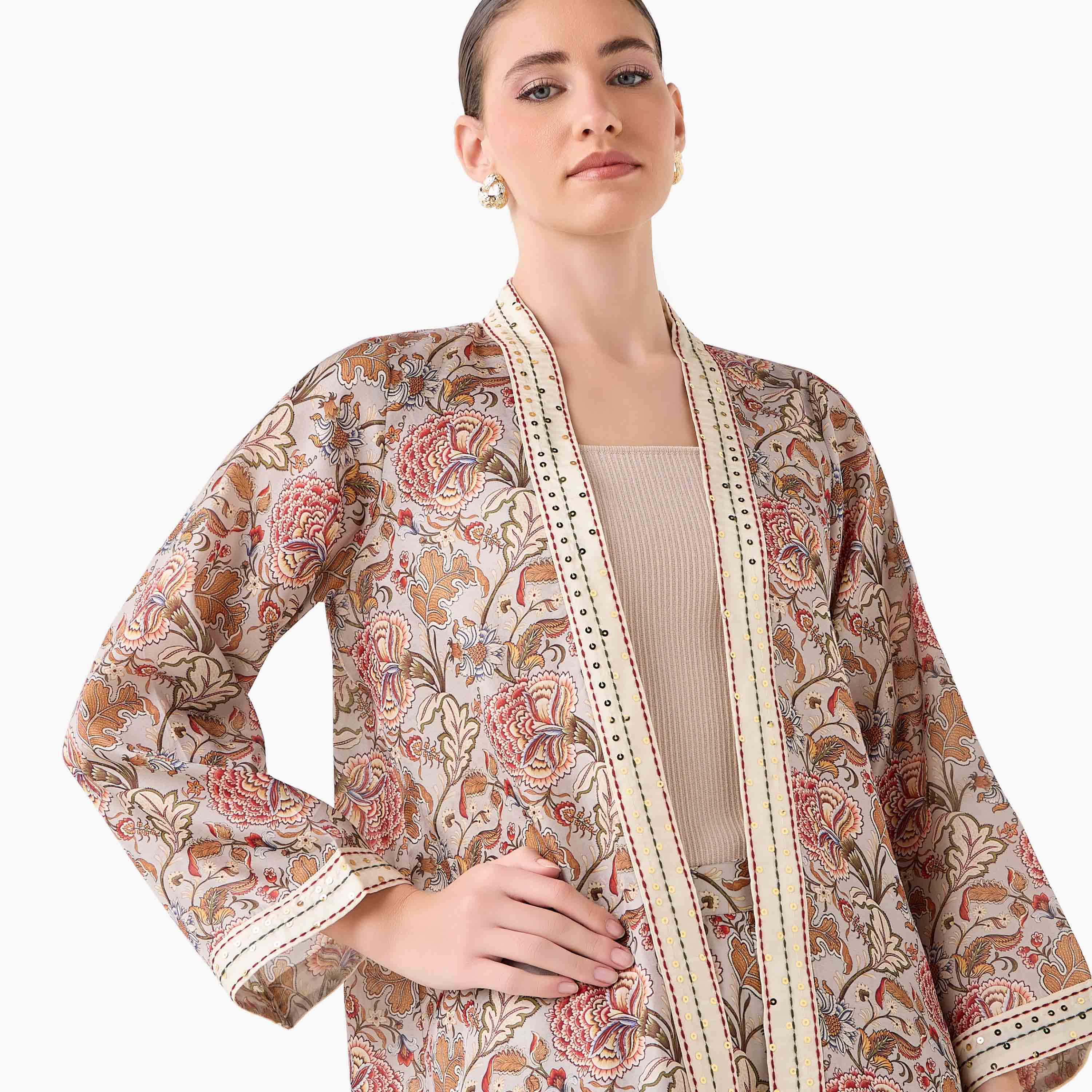 سترة شروج مفتوحة من الأمام وقصة مريحة بطبعات-women-clothing-coordsets-image-1