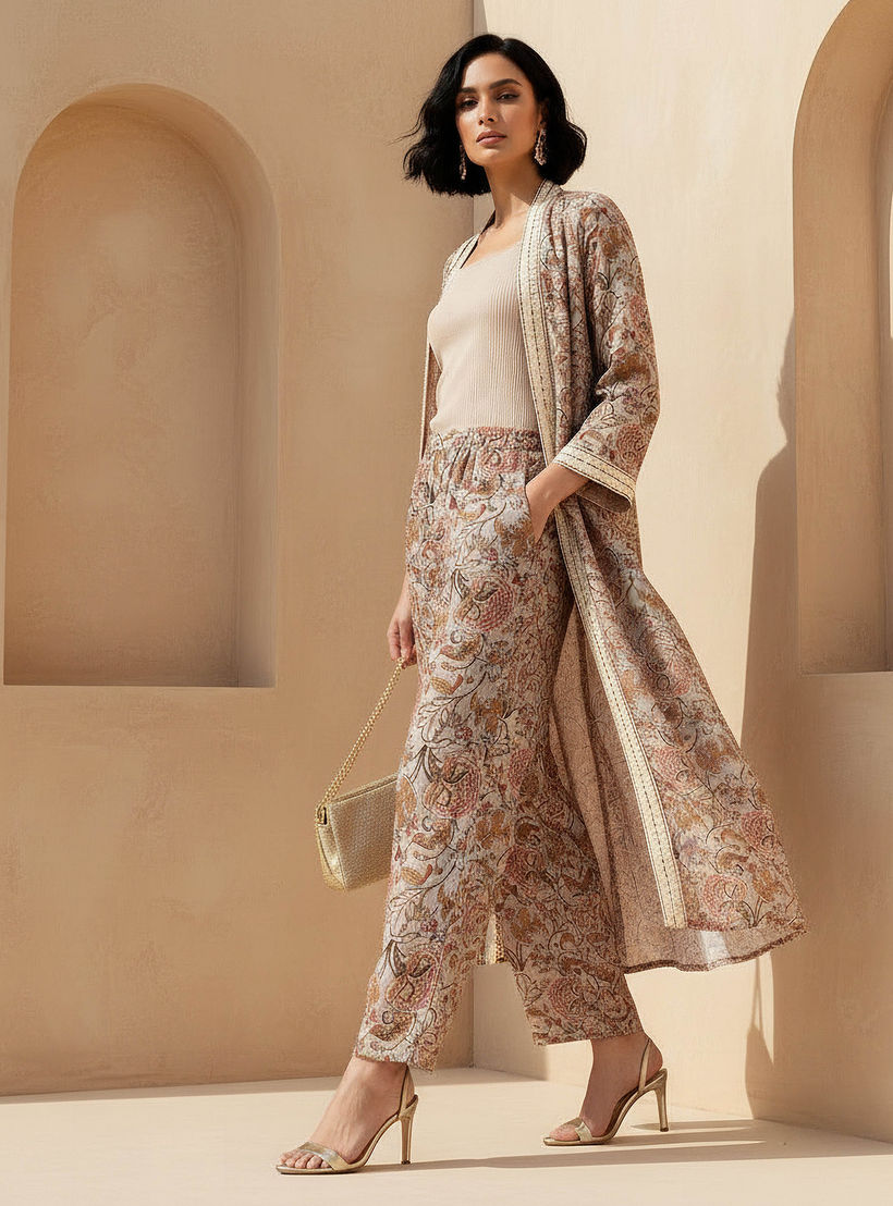 Semi-Elasticated Waist Printed Wide Leg Pants-women-clothing-coordsets-image-3