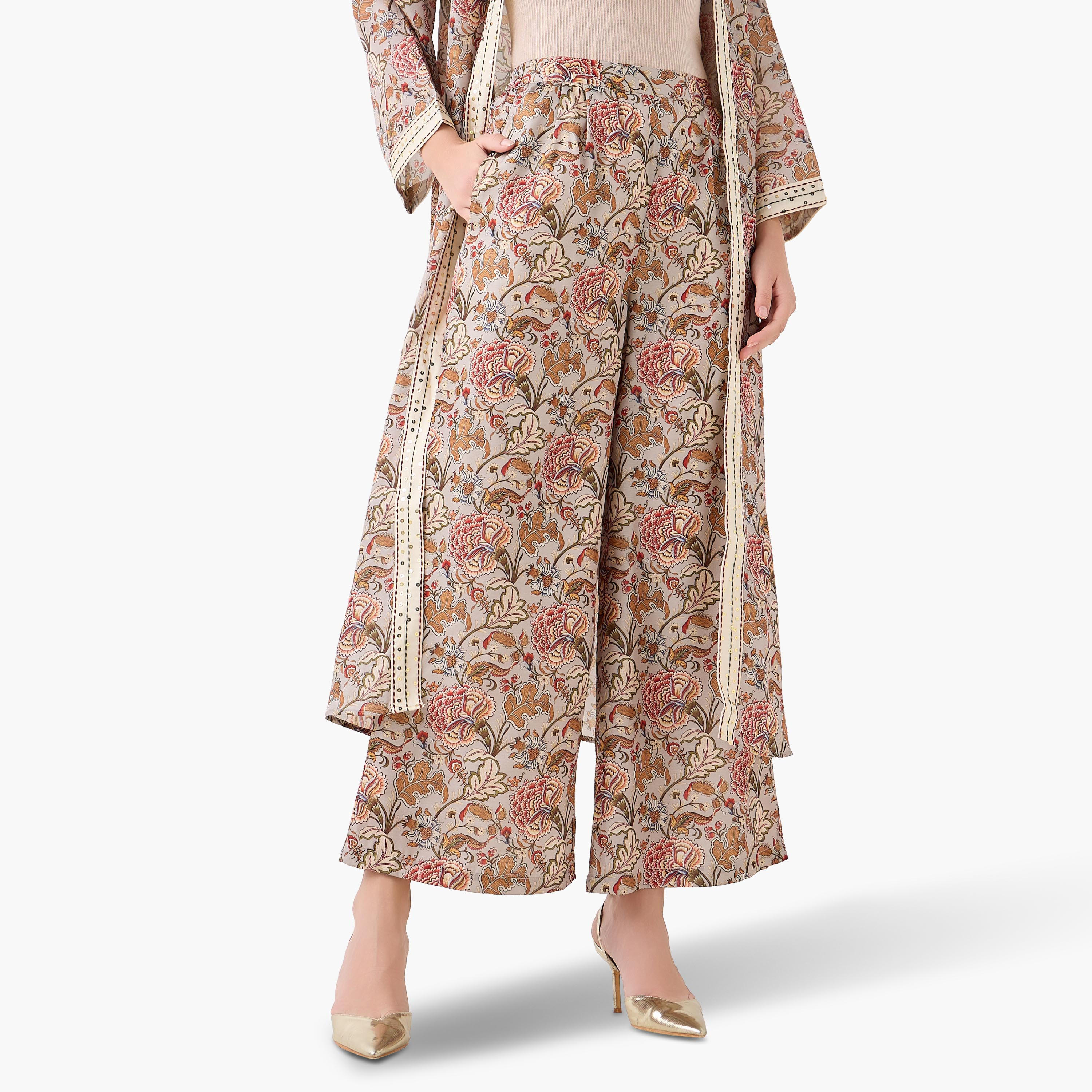 Semi-Elasticated Waist Printed Wide Leg Pants-women-clothing-coordsets-image-4