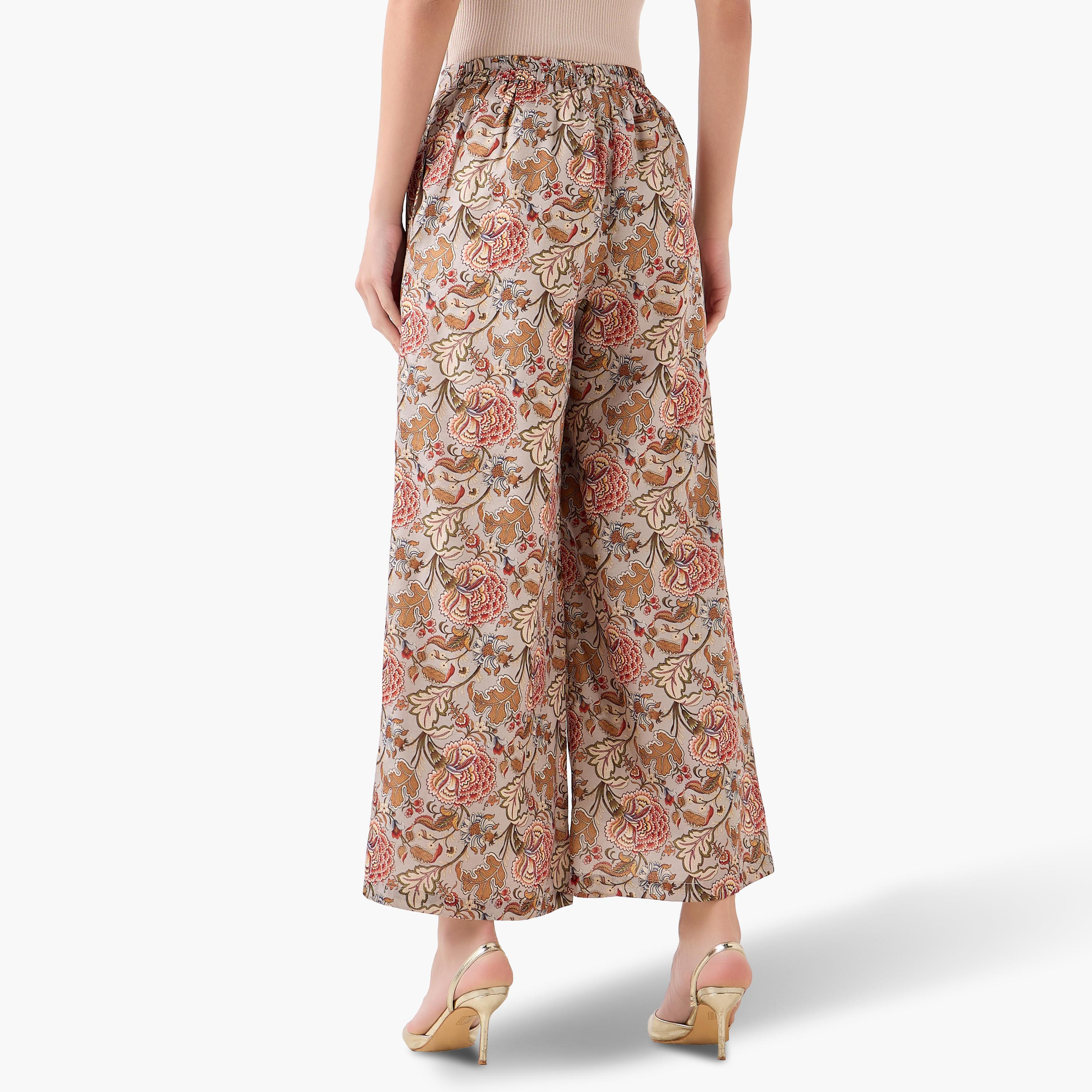 Semi-Elasticated Waist Printed Wide Leg Pants-women-clothing-coordsets-image-6