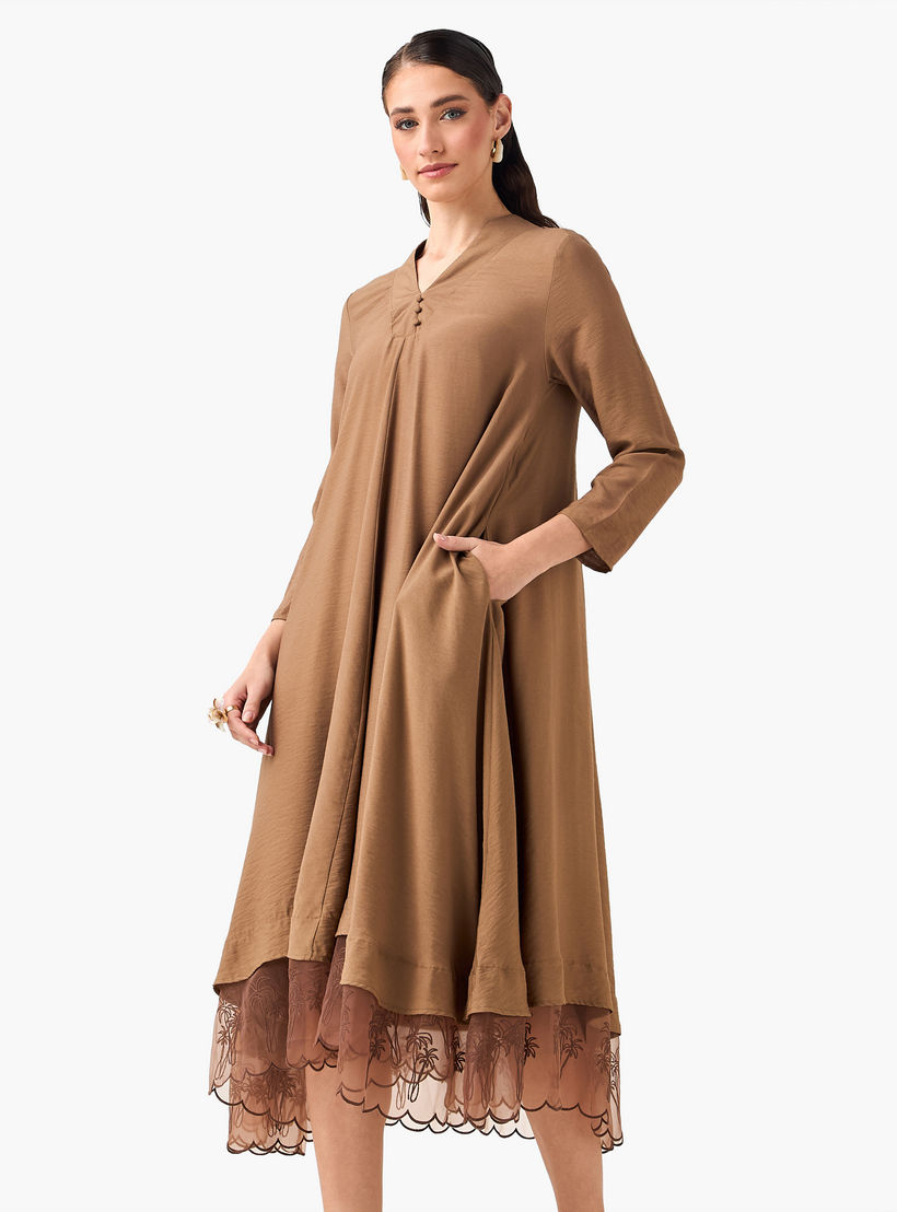 فستان ميدي بقصة إيه لاين وياقة حرف V-women-clothing-dresses-image-3