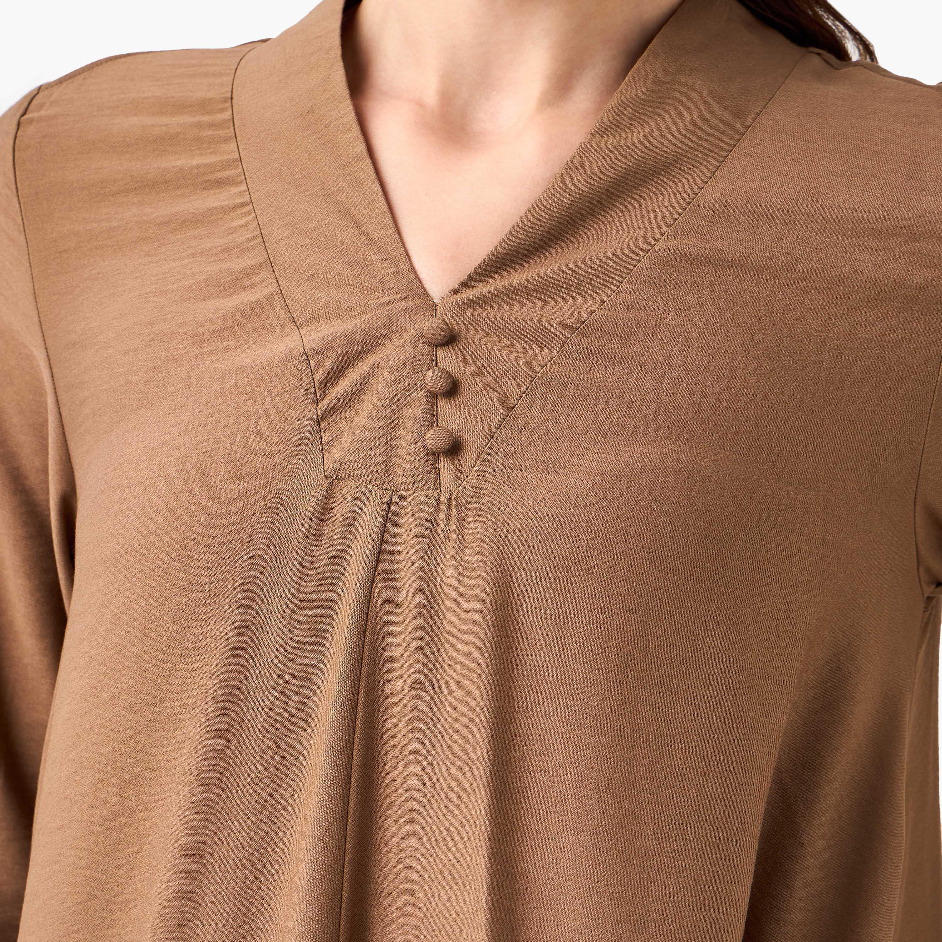 فستان ميدي بقصة إيه لاين وياقة حرف V-women-clothing-dresses-image-4