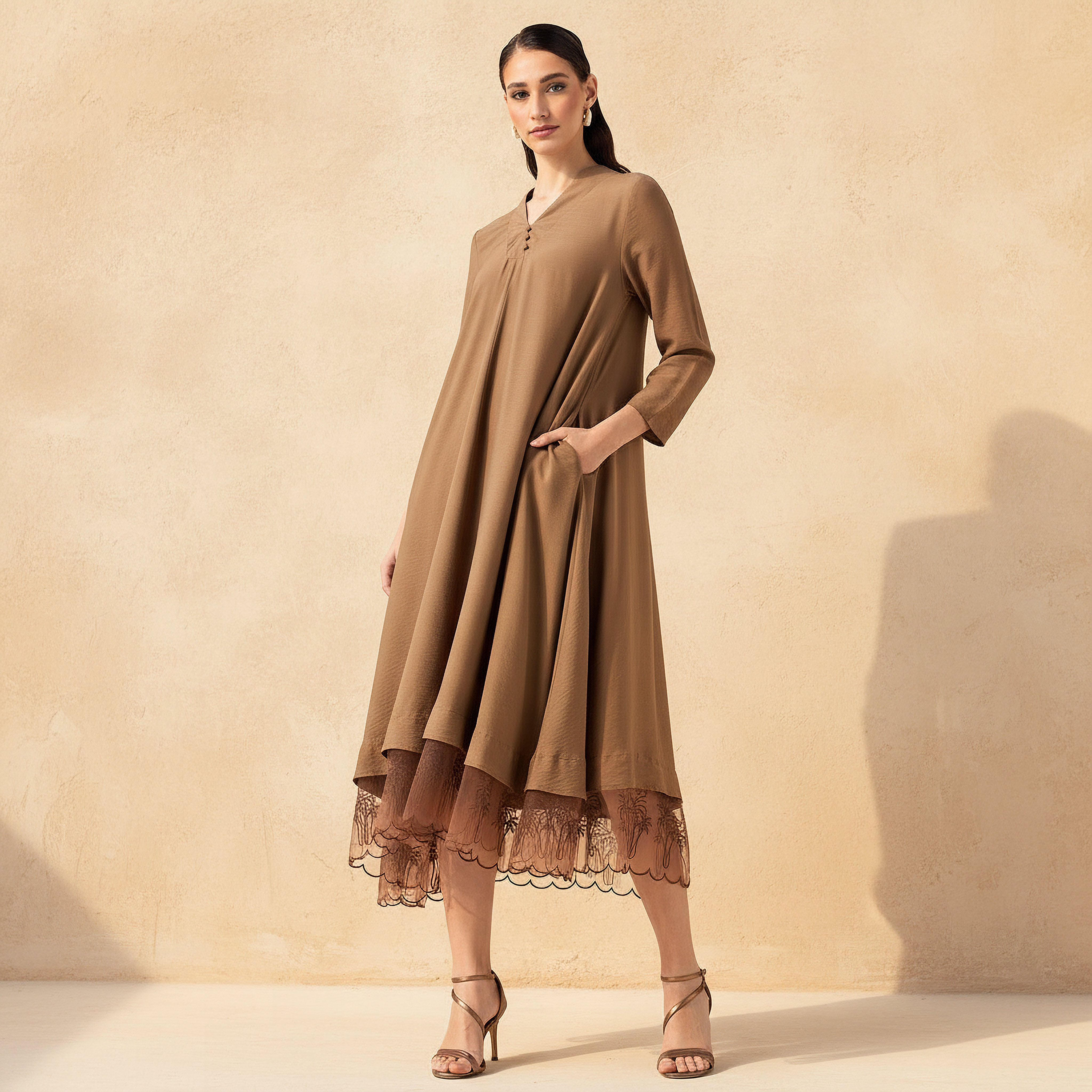 A-line Midi Dress with V-neck-women-clothing-dresses-image-1