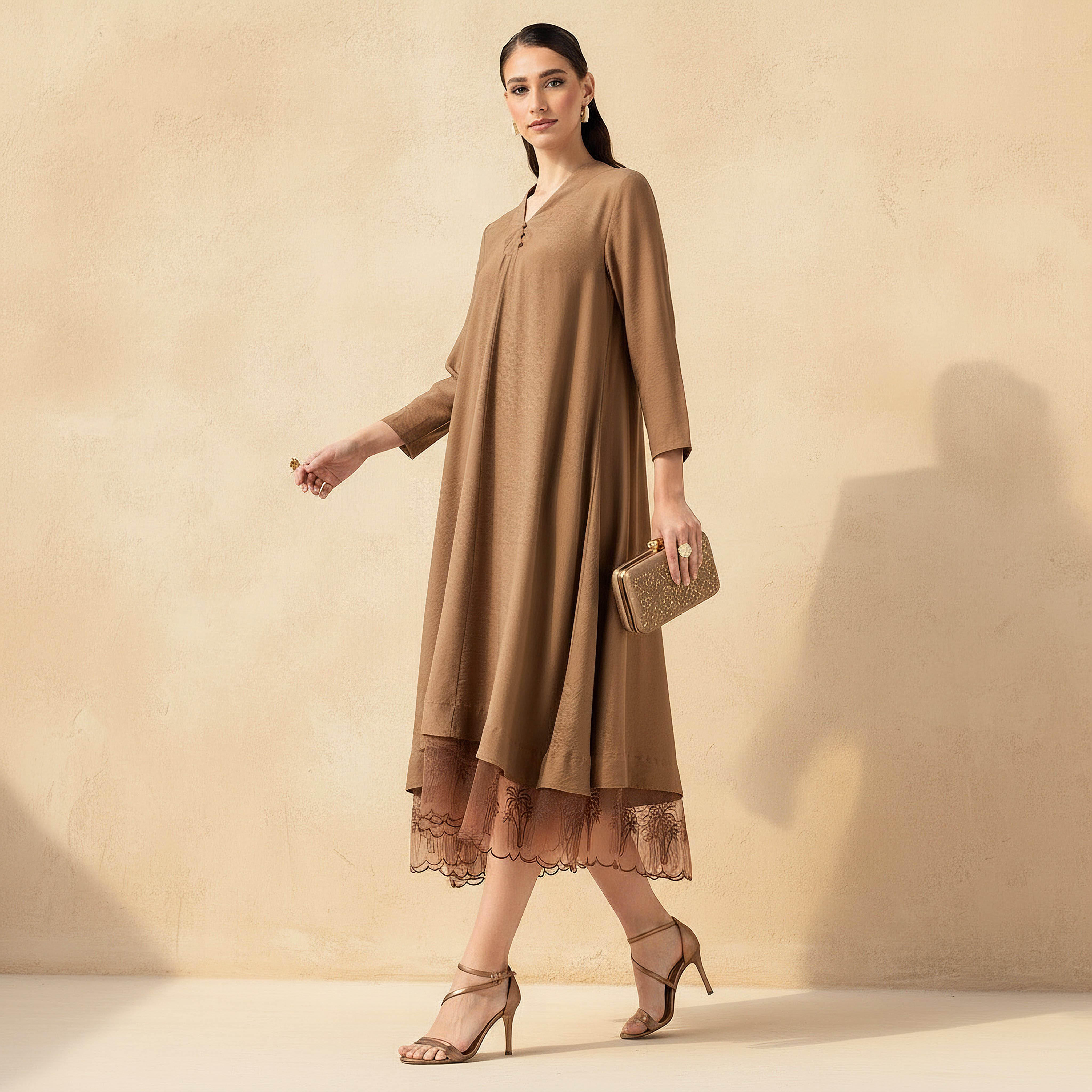 A-line Midi Dress with V-neck-women-clothing-dresses-image-2