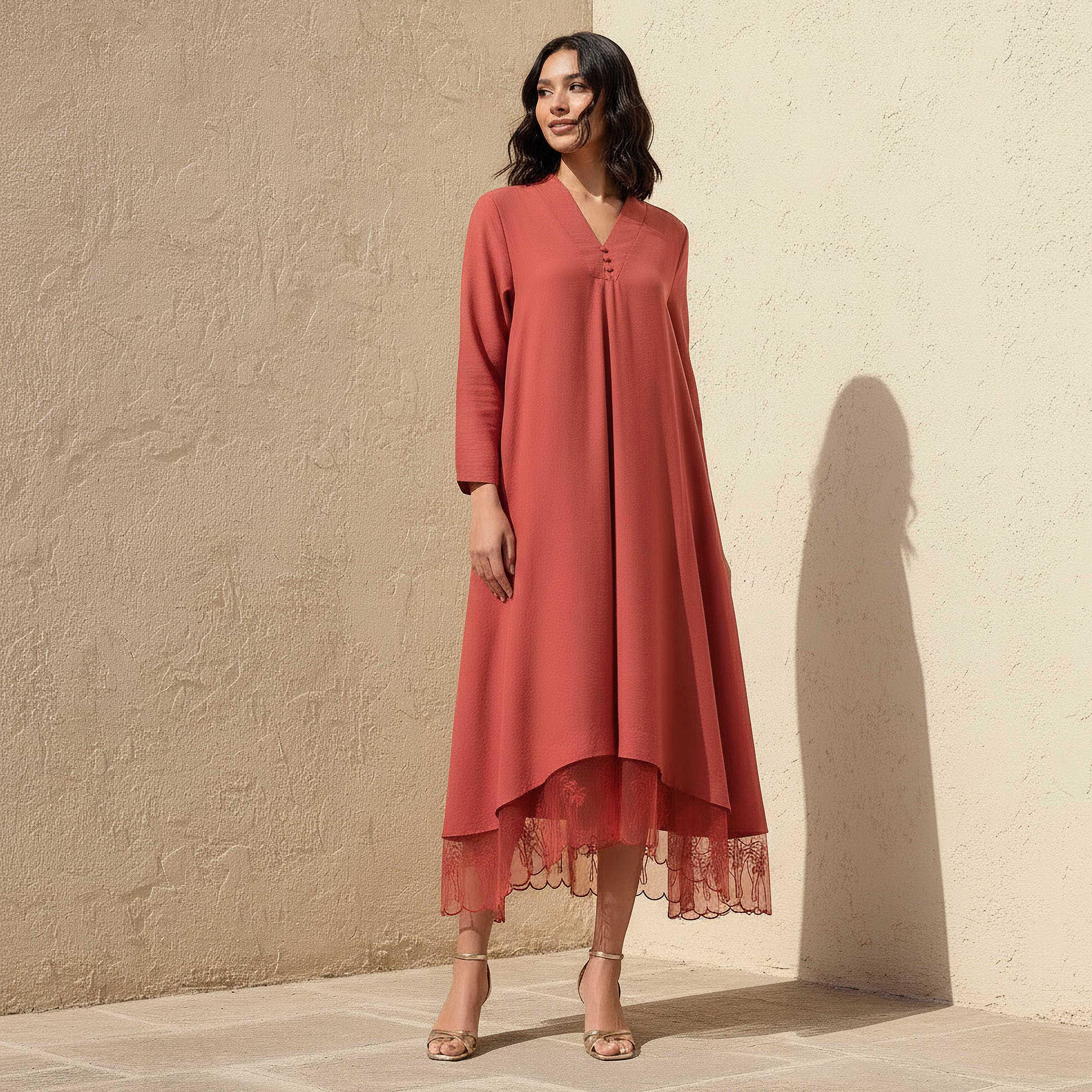 A-line Midi Dress with V-neck-women-clothing-dresses-image-1