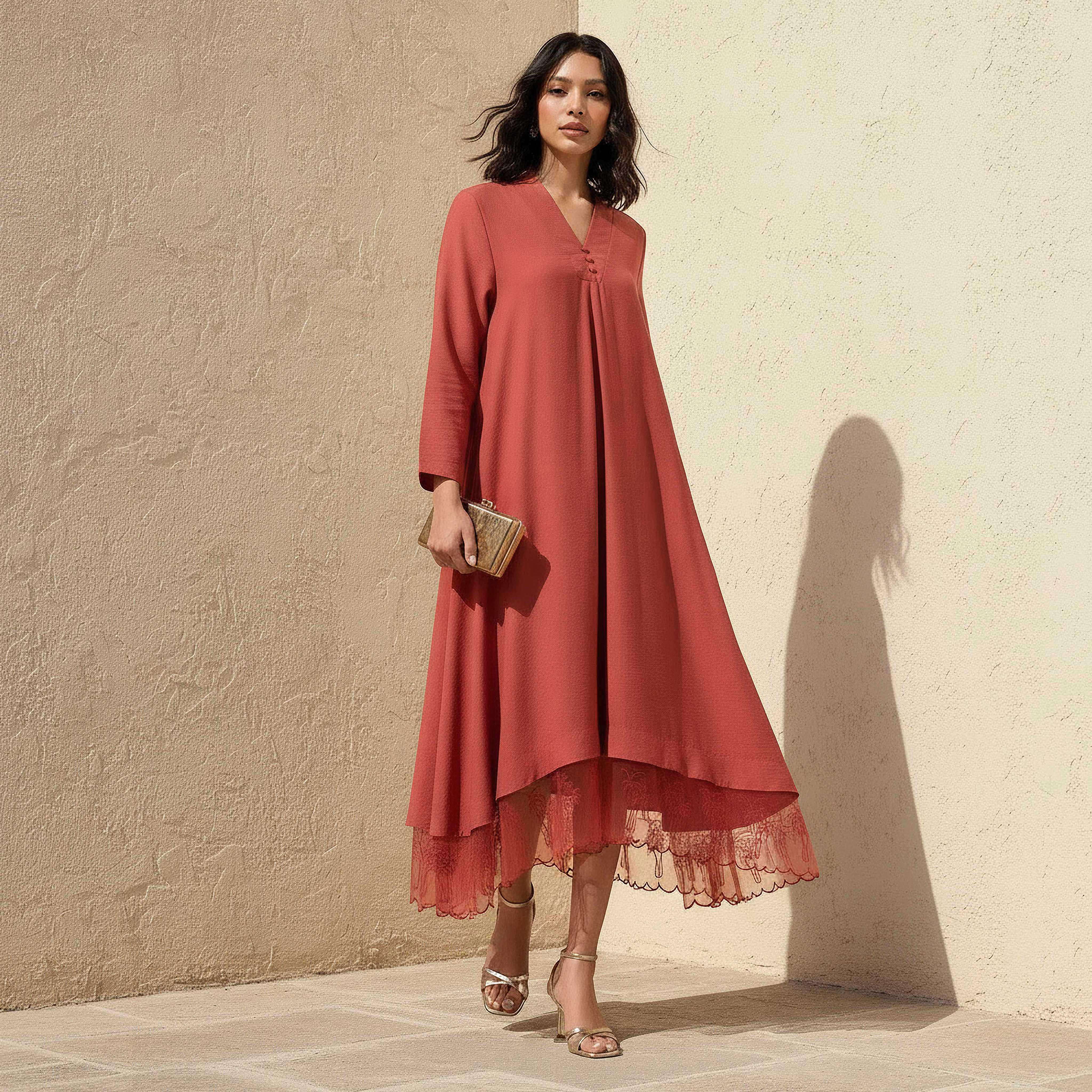 A-line Midi Dress with V-neck-women-clothing-dresses-image-3